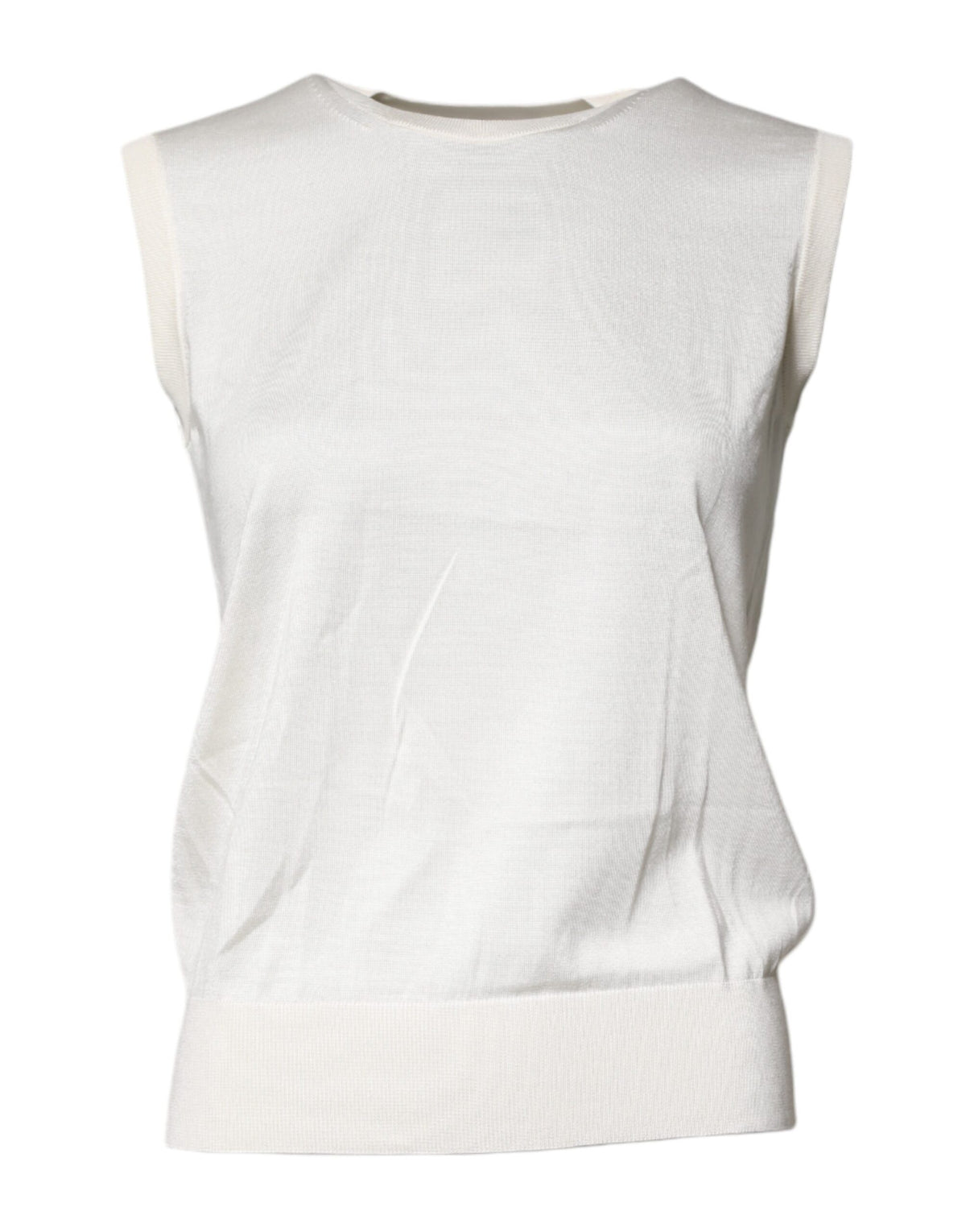 Dolce & Gabbana Cream Sleeveless Silk Round Neck Tank Top -   -  Dolce & Gabbana.
