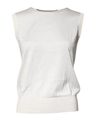 Dolce & Gabbana Cream Sleeveless Silk Round Neck Tank Top -   -  Dolce & Gabbana.