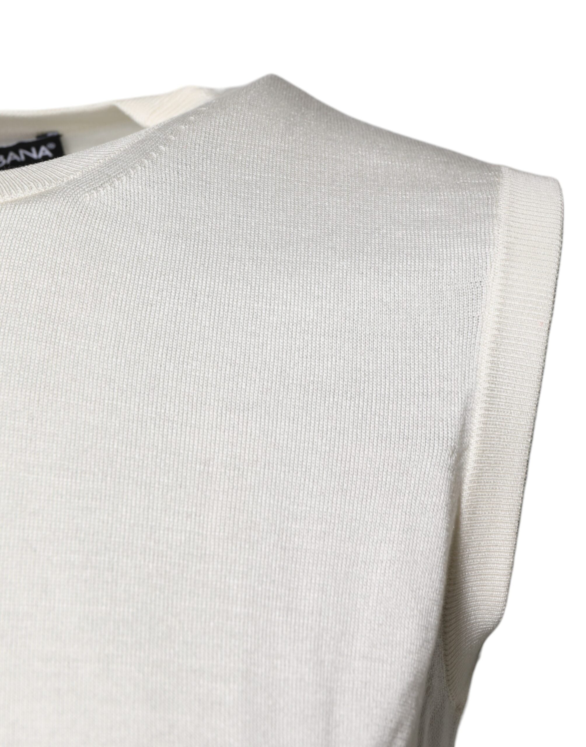 Dolce & Gabbana Cream Sleeveless Silk Round Neck Tank Top -   -  Dolce & Gabbana.