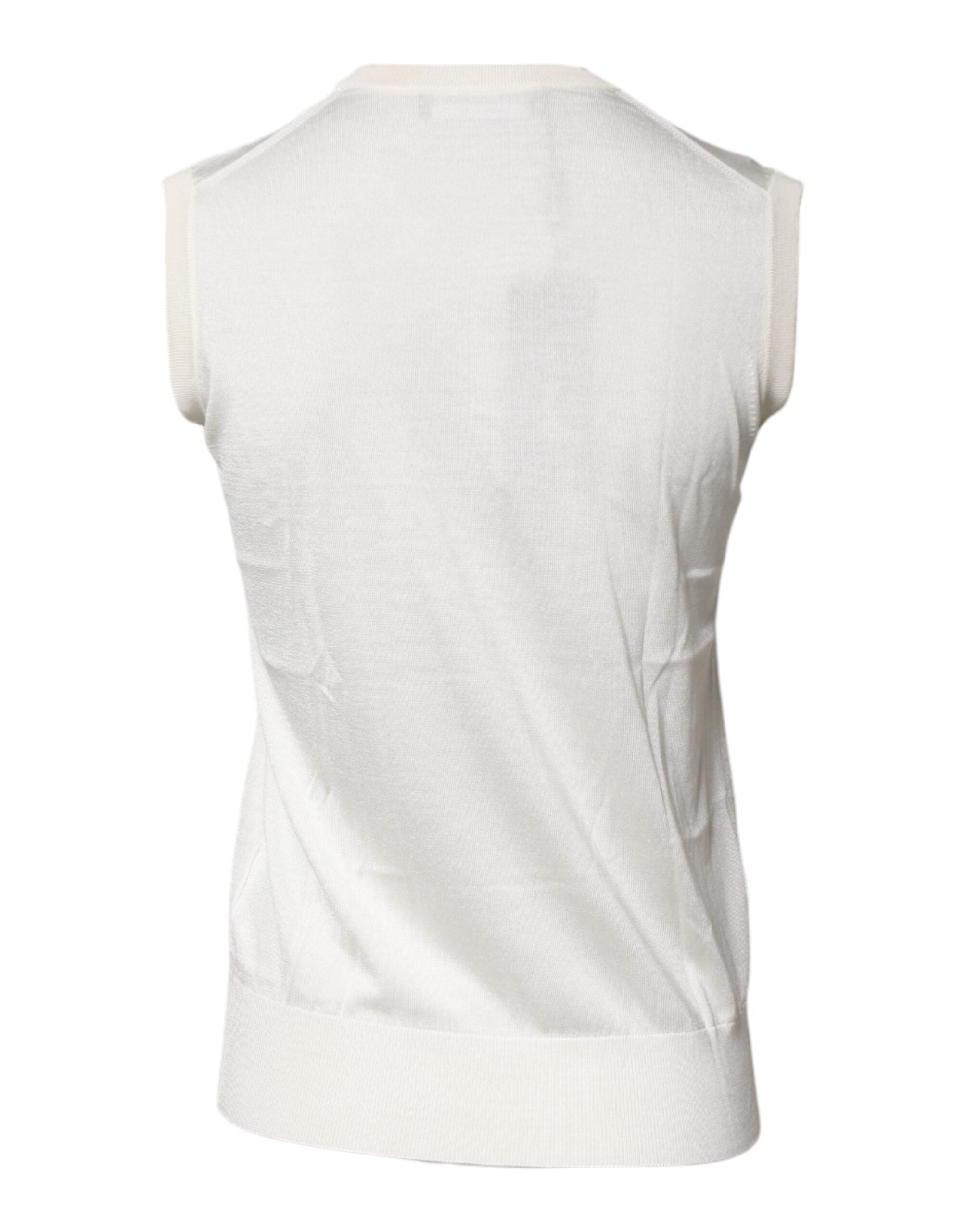 Dolce & Gabbana Cream Sleeveless Silk Round Neck Tank Top -   -  Dolce & Gabbana.