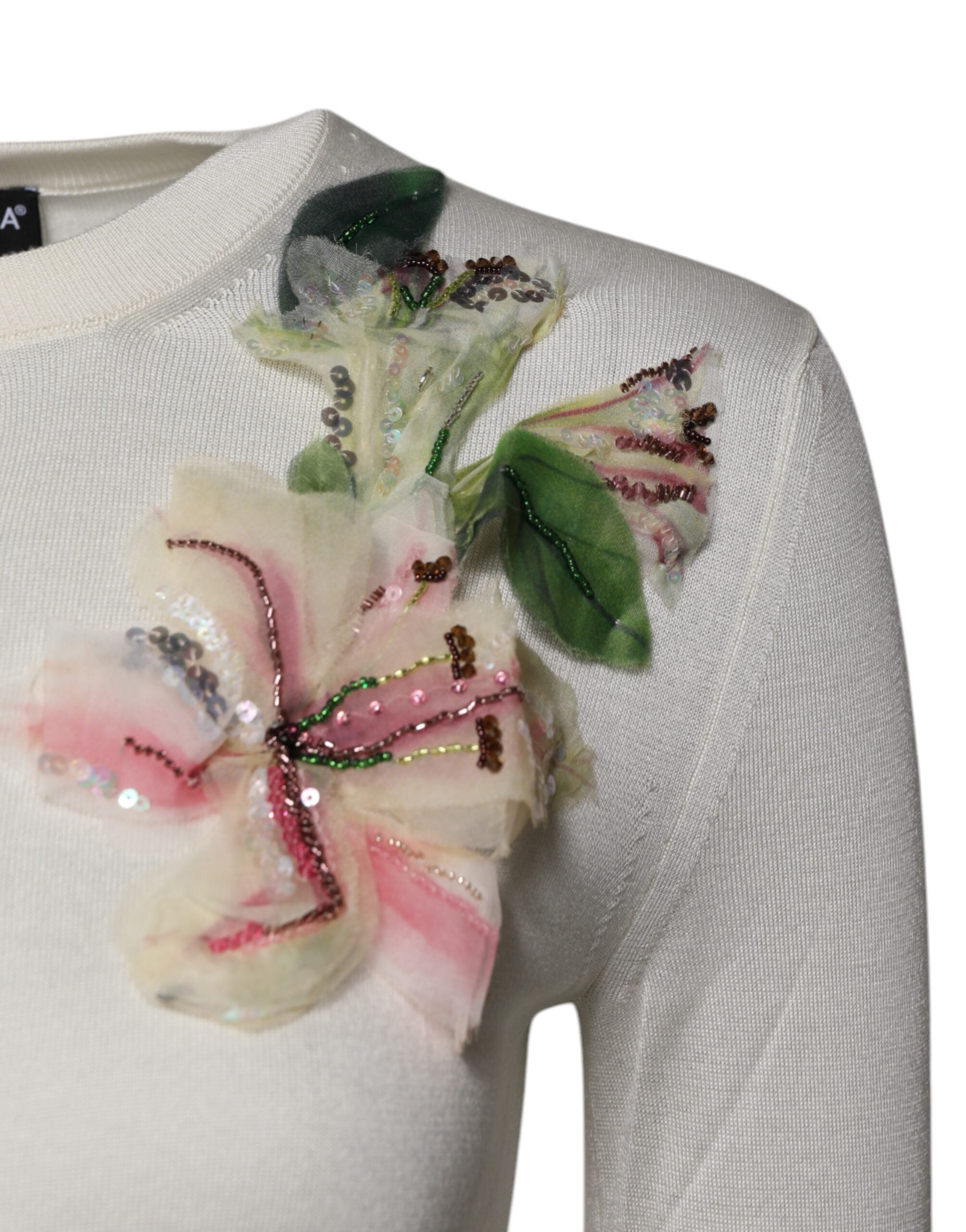 Dolce & Gabbana Cream Floral Silk Embellished Cardigan Sweater -   -  Dolce & Gabbana.
