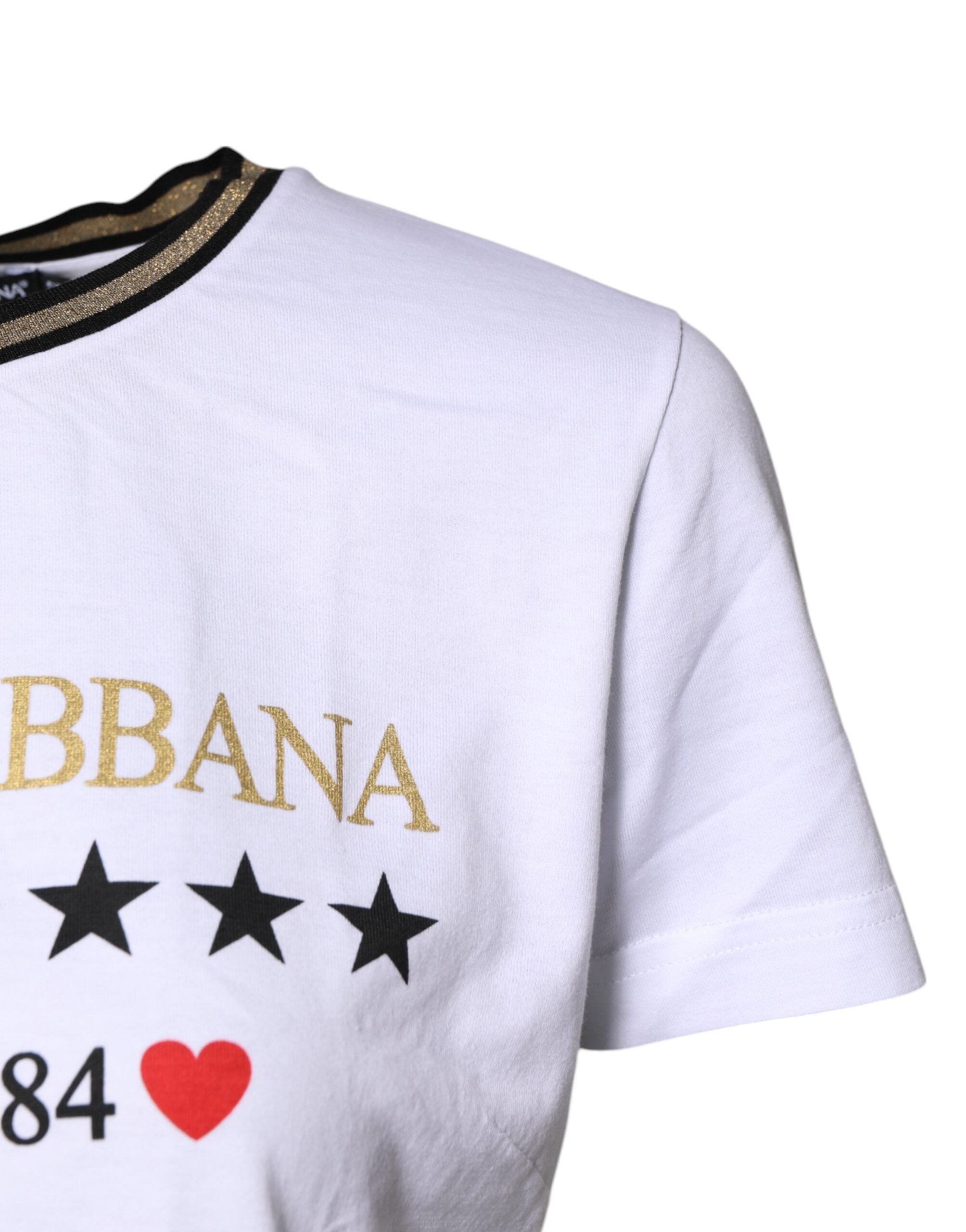 Dolce & Gabbana White Printed Round Neck Top Cotton T-shirt -   -  Dolce & Gabbana.