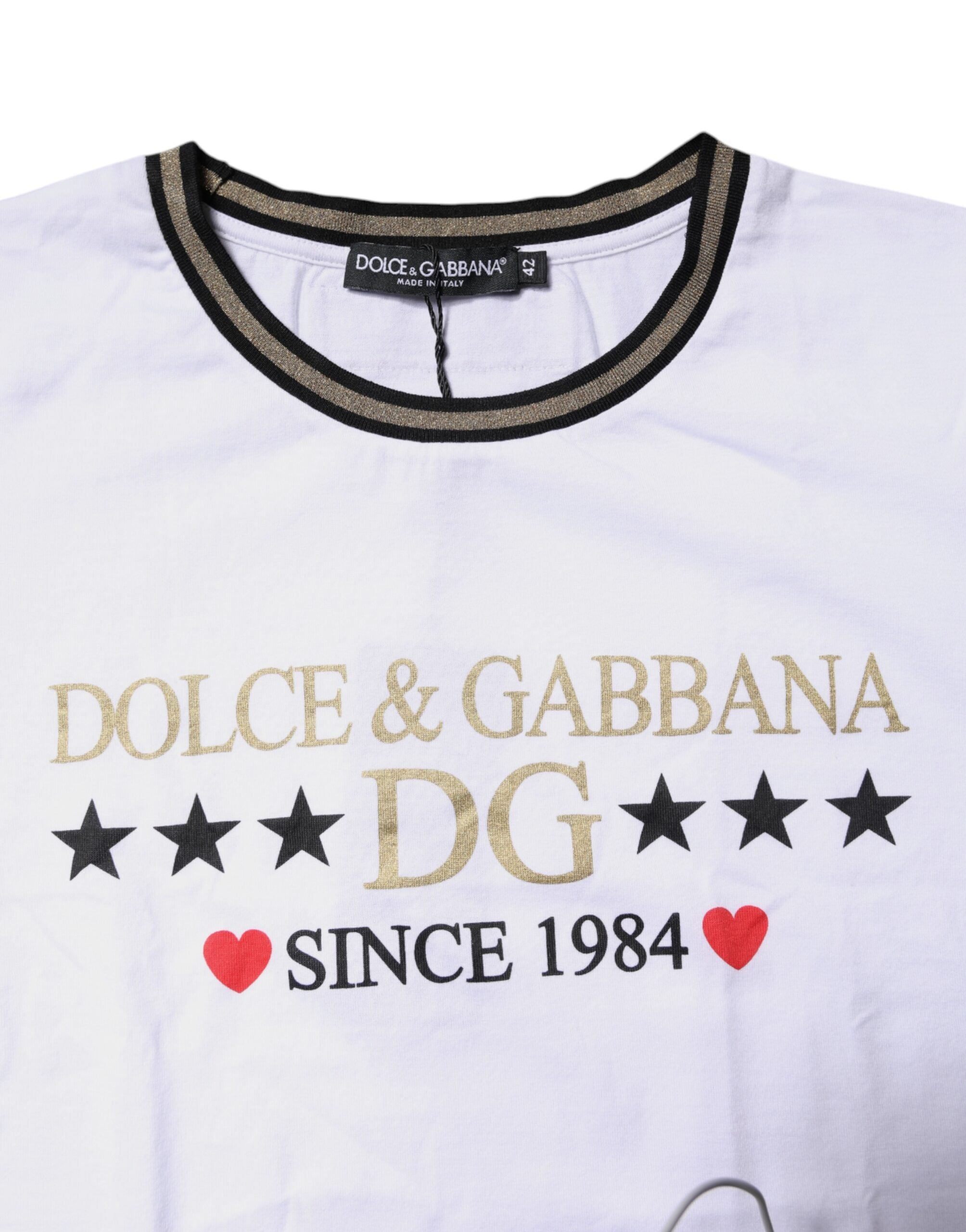 Dolce & Gabbana White Printed Round Neck Top Cotton T-shirt -   -  Dolce & Gabbana.