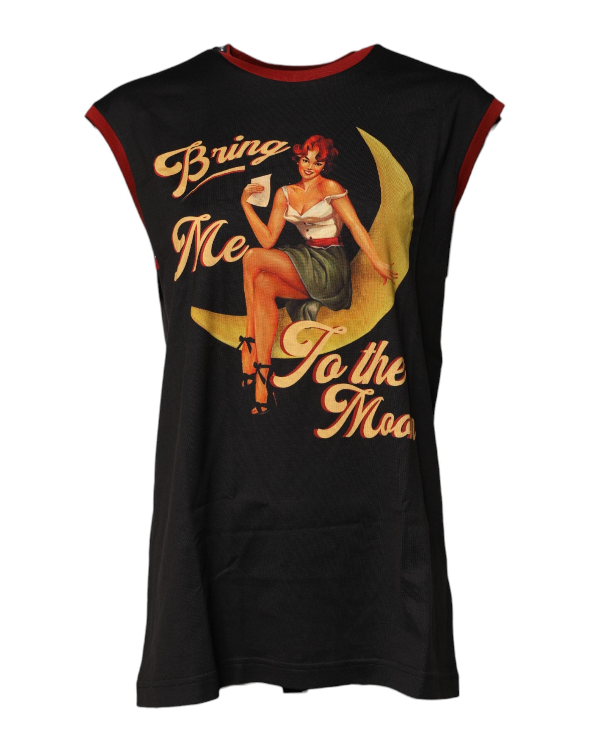 Dolce & Gabbana Black Pin Up Cotton Round Neckline Tank Top -   -  Dolce & Gabbana.