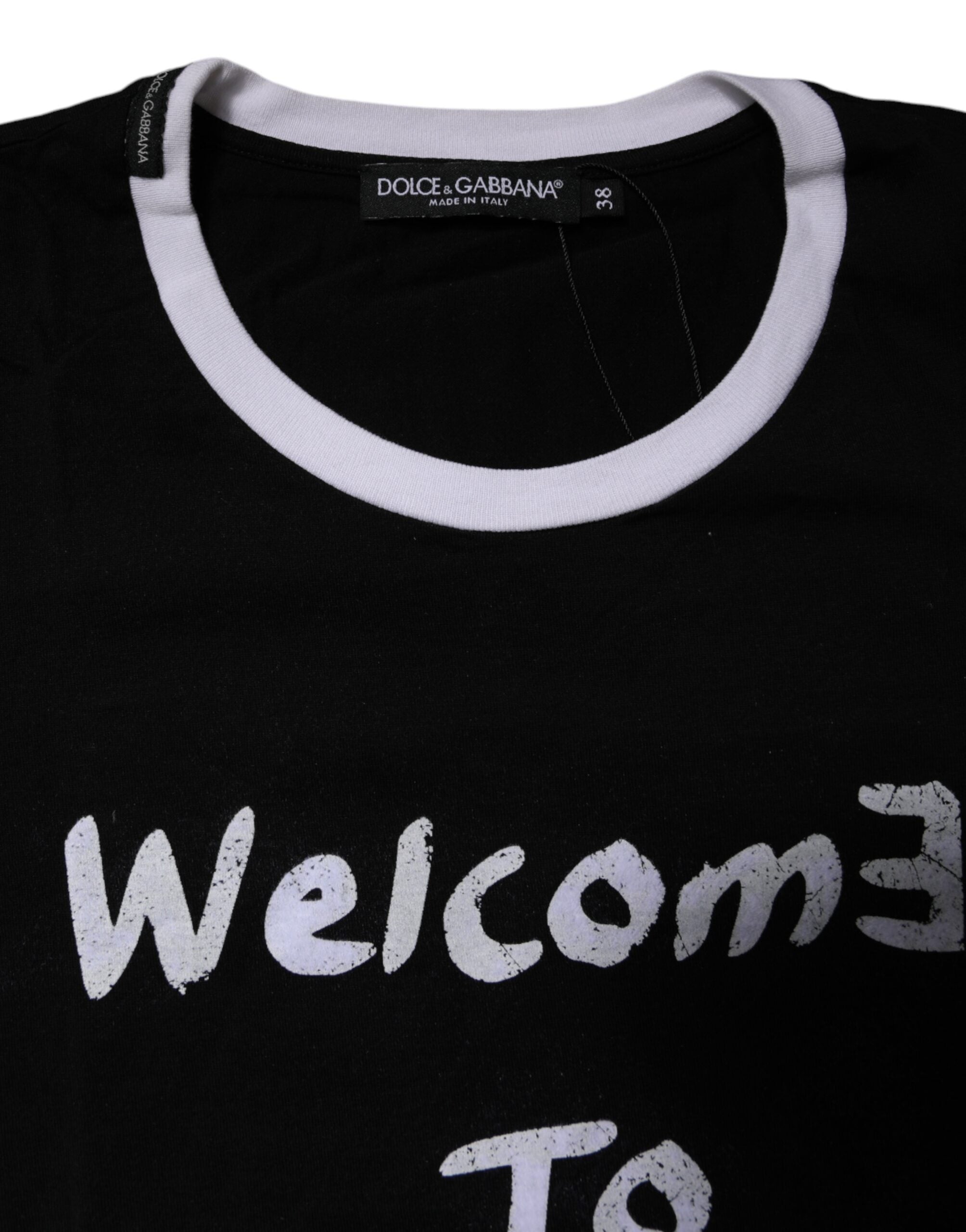 Dolce & Gabbana Black Printed Round Neck Top Cotton T-shirt -   -  Dolce & Gabbana.