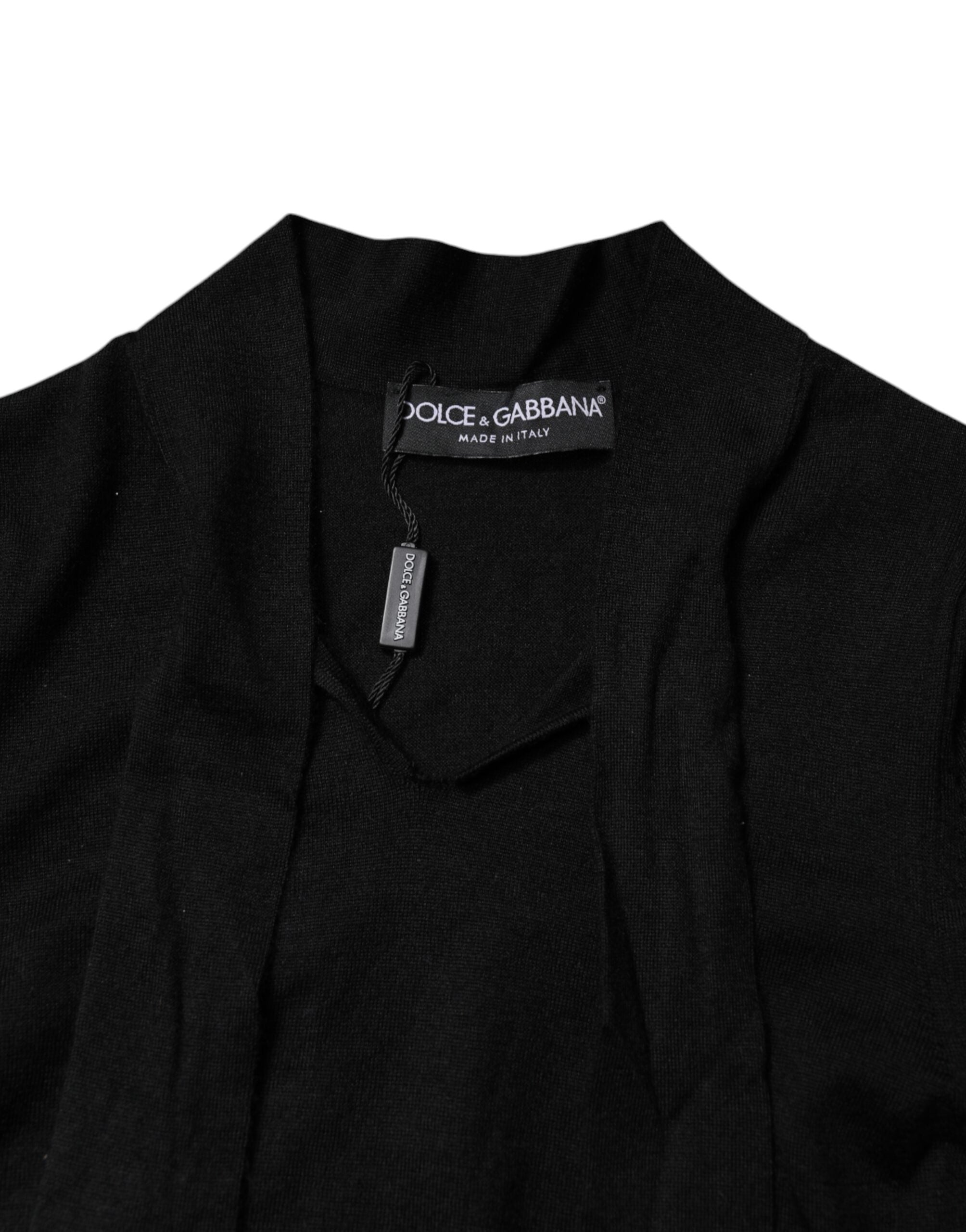 Dolce & Gabbana Black Cashmere Ascot Collar Long Sleeve Top -   -  Dolce & Gabbana.
