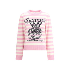 Ganni Striped sweater with rabbit -   -  Ganni.