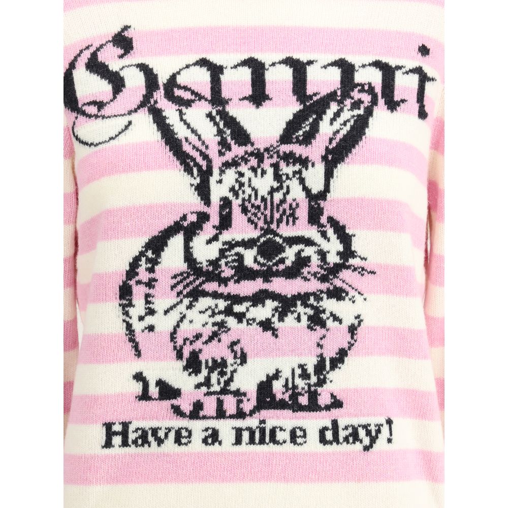 Ganni Striped sweater with rabbit -   -  Ganni.