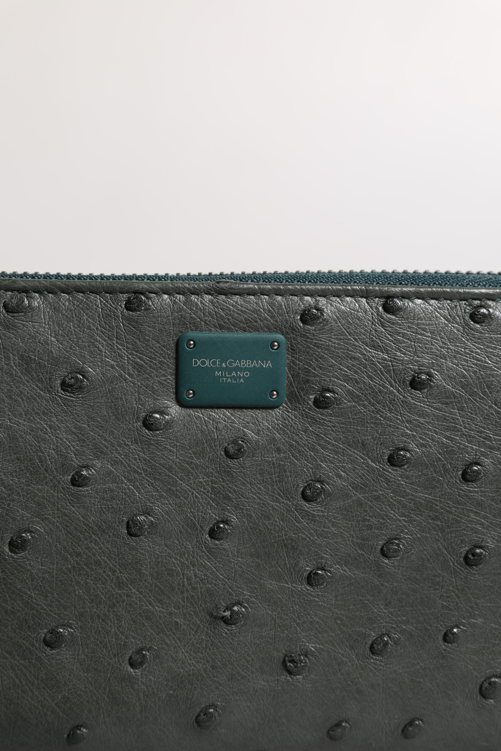 Dolce & Gabbana Green Ostrich Logo Plaque Zip Around Continental Wallet -   -  Dolce & Gabbana.