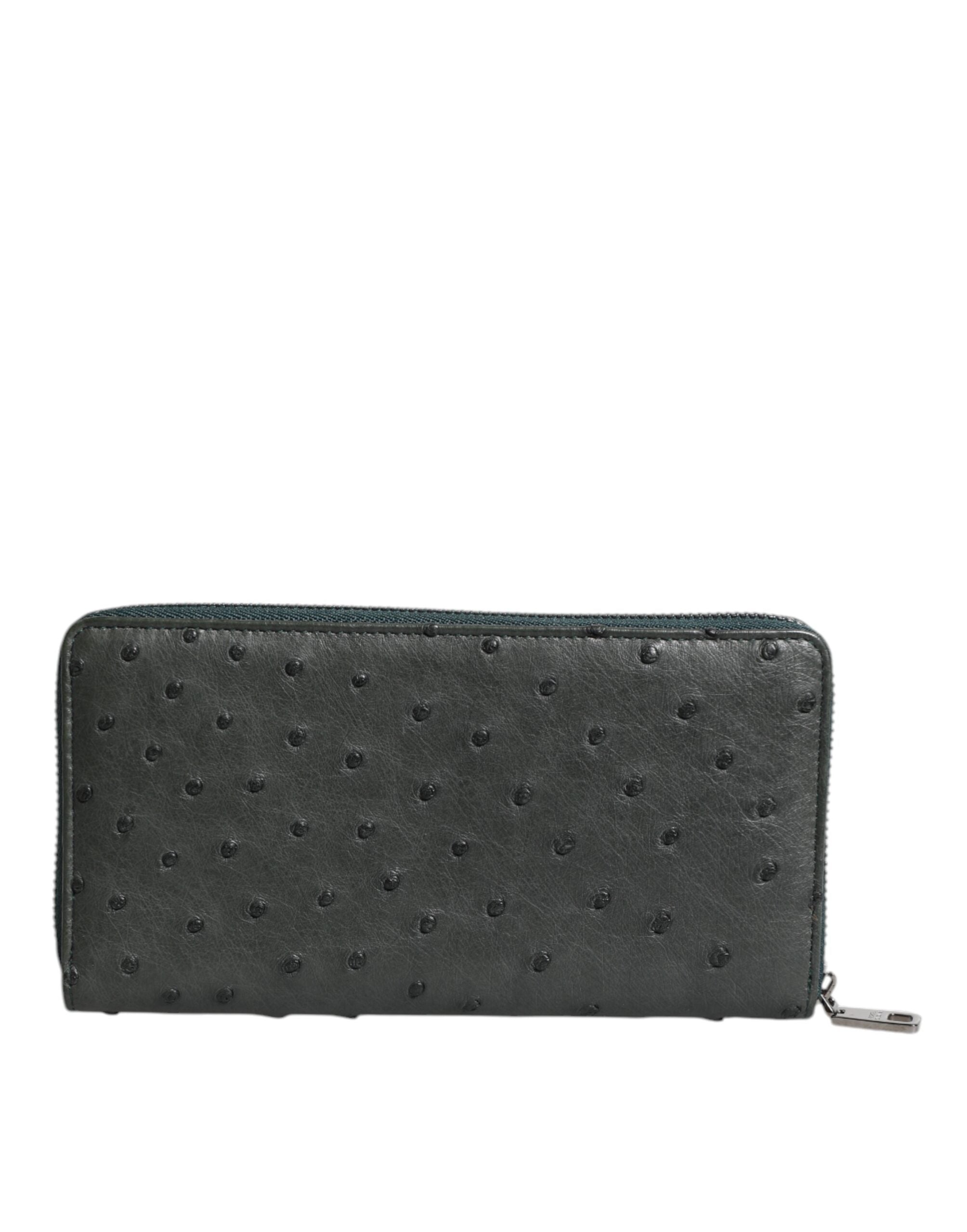 Dolce & Gabbana Green Ostrich Logo Plaque Zip Around Continental Wallet -   -  Dolce & Gabbana.