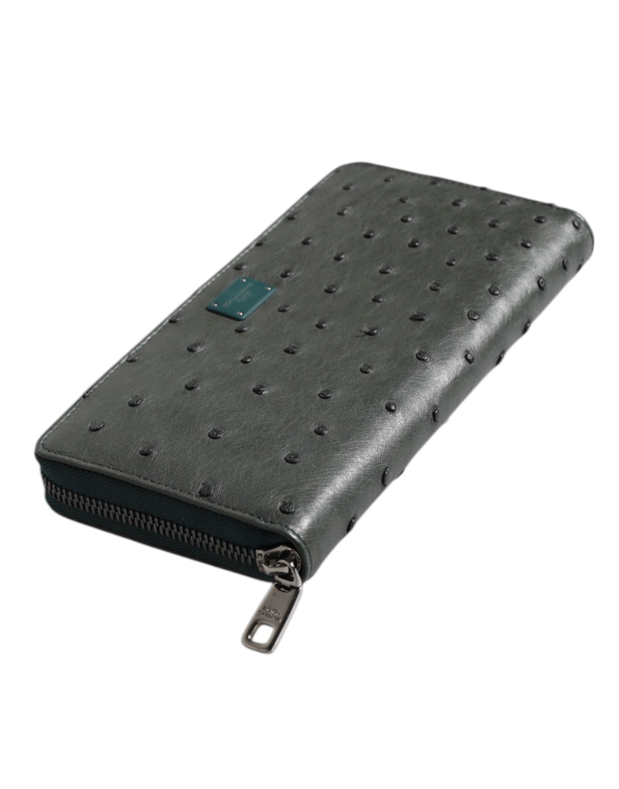 Dolce & Gabbana Green Ostrich Logo Plaque Zip Around Continental Wallet -   -  Dolce & Gabbana.