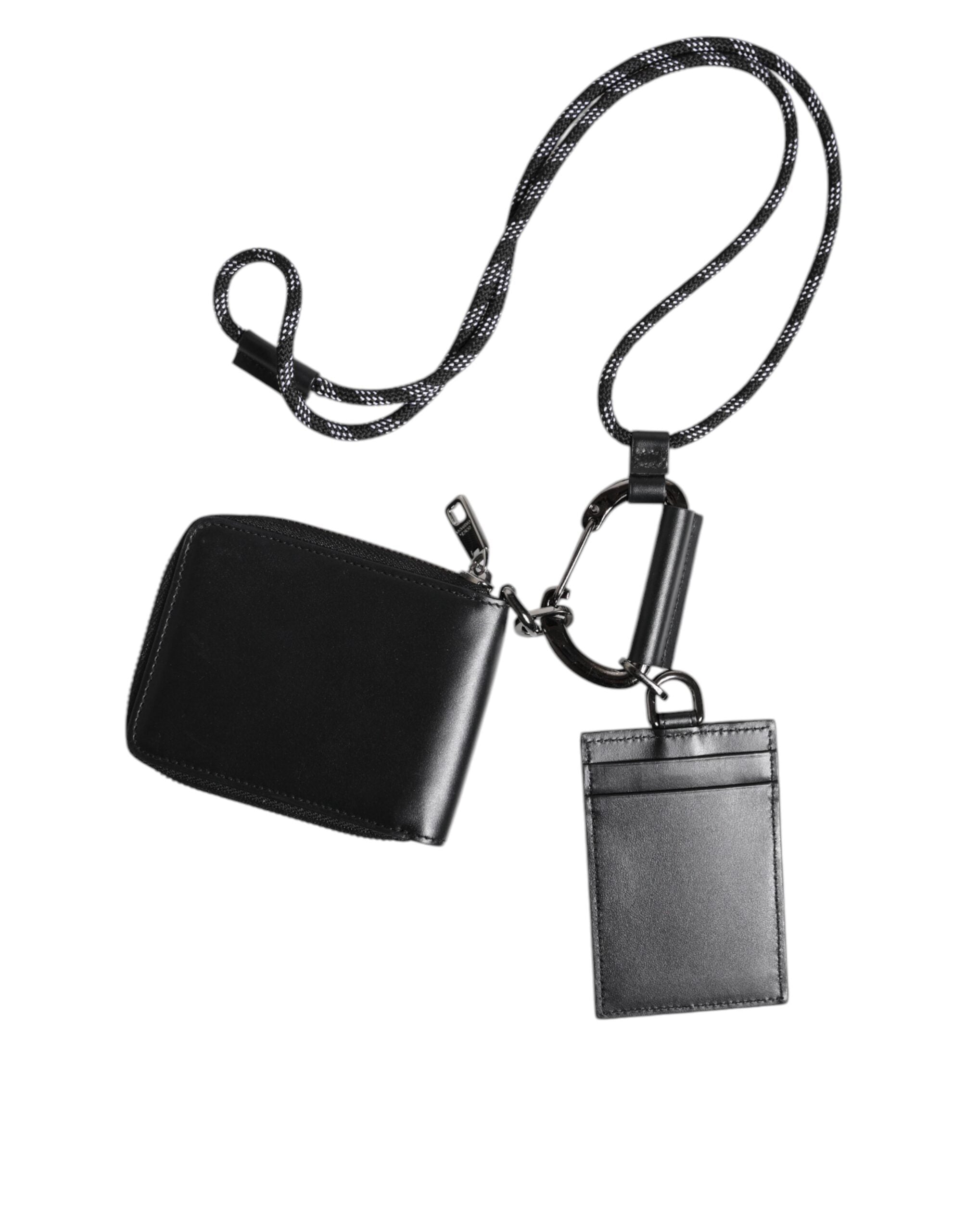 Dolce & Gabbana Black Leather Lanyard Zip Around Card Holder Wallet -   -  Dolce & Gabbana.