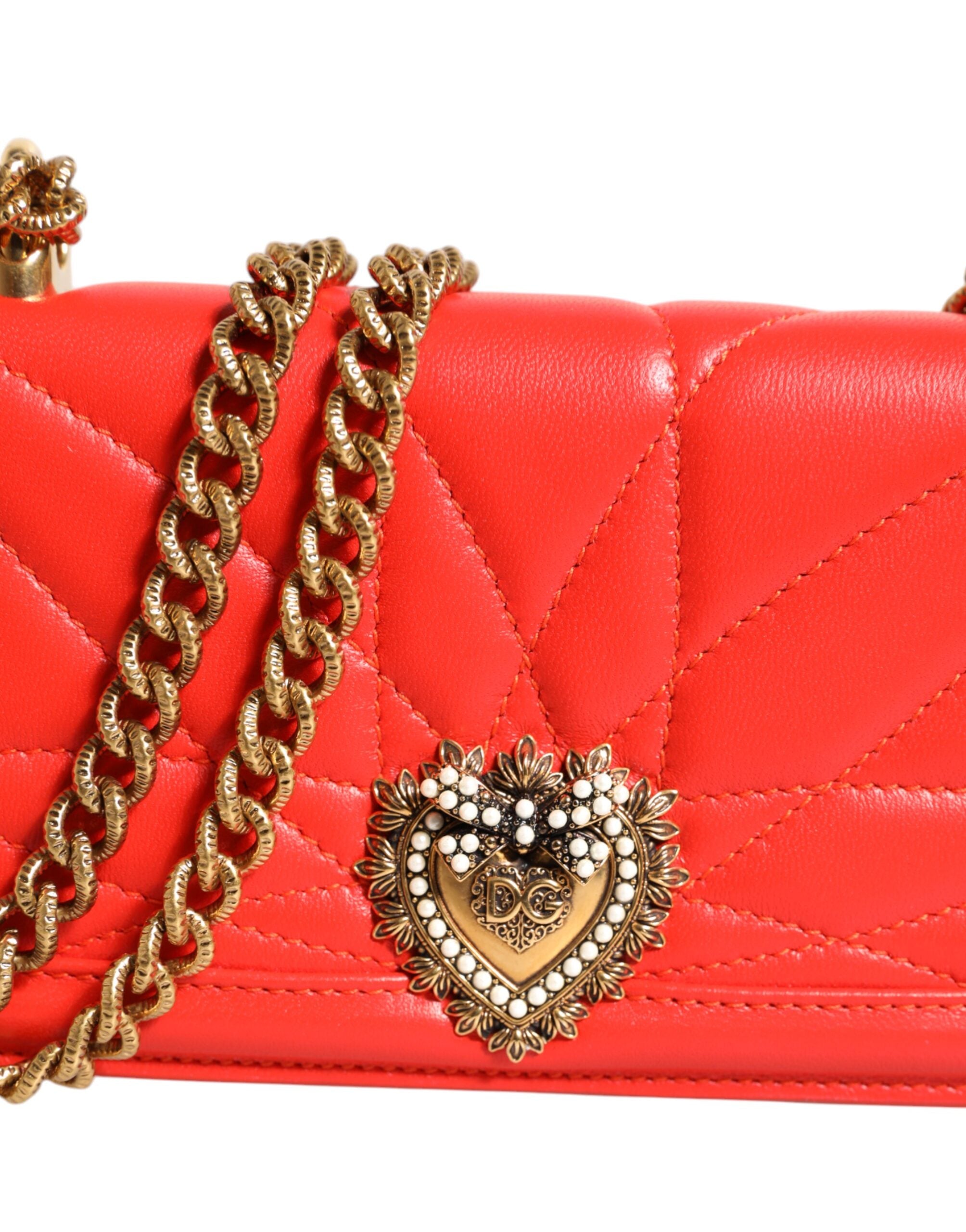 Dolce & Gabbana Red Leather Quilted Devotion Crossbody Phone Cover Bag -   -  Dolce & Gabbana.