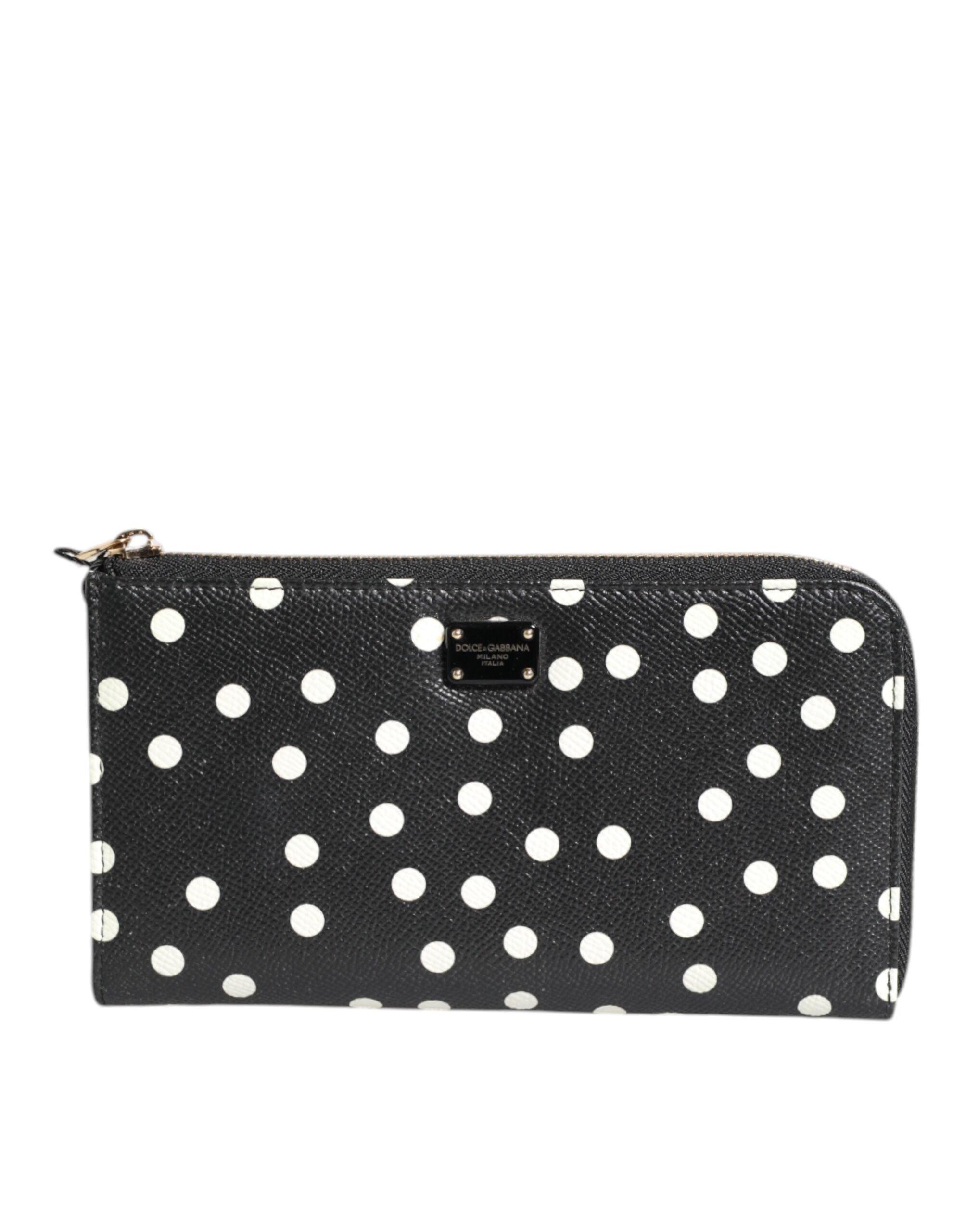 Dolce & Gabbana Black White Dotted Leather Zip Around Continental Wallet -   -  Dolce & Gabbana.