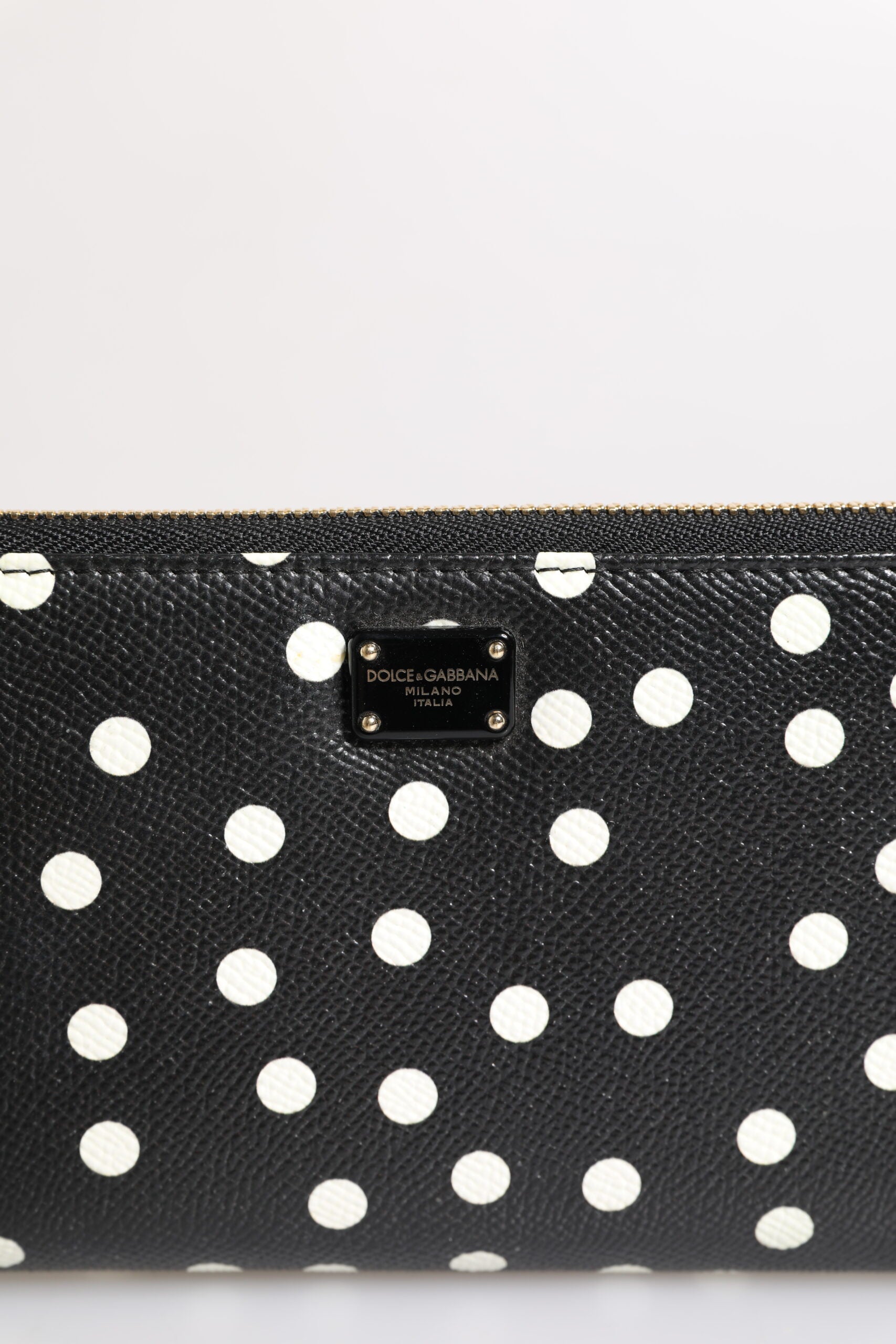 Dolce & Gabbana Black White Dotted Leather Zip Around Continental Wallet -   -  Dolce & Gabbana.