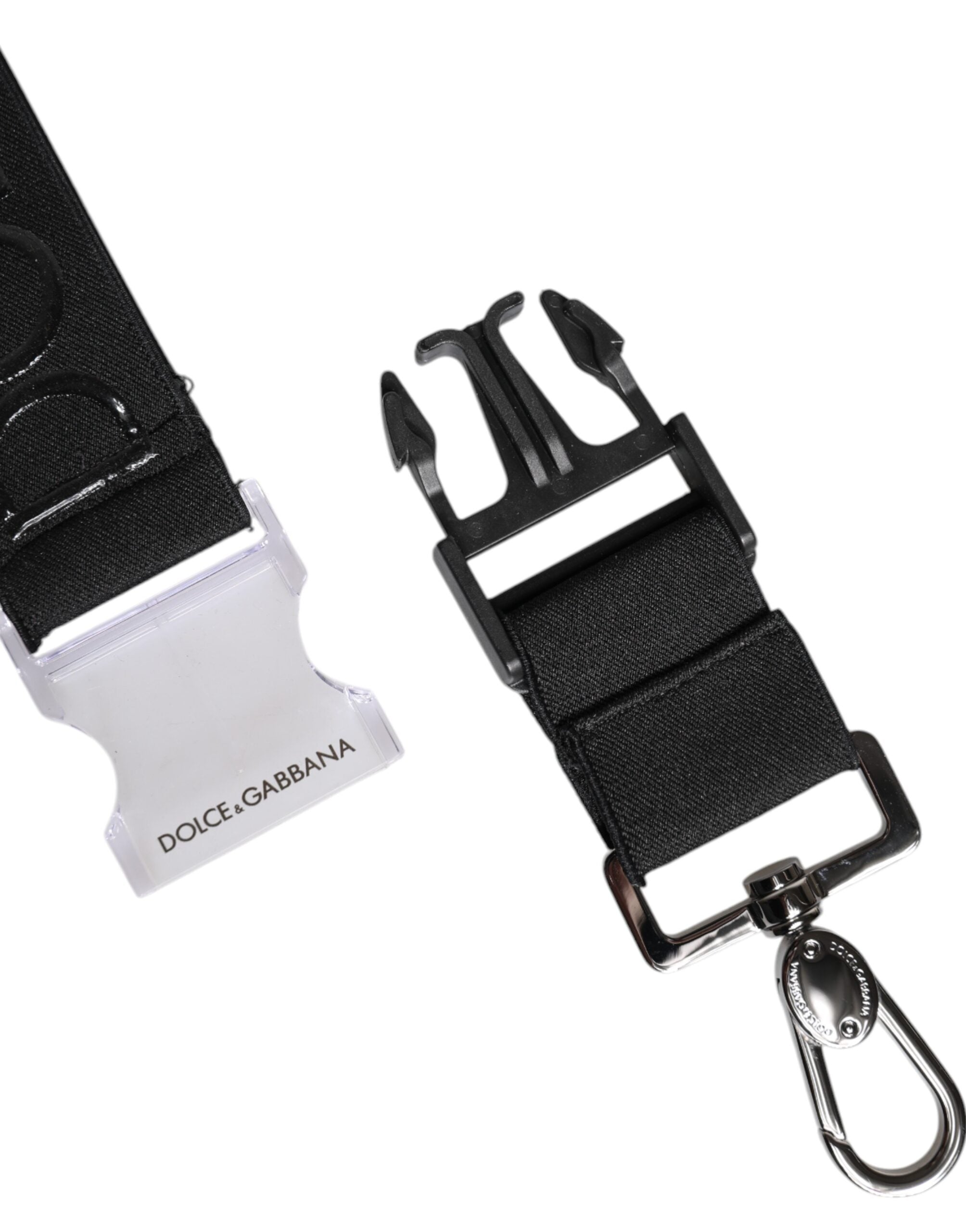 Dolce & Gabbana Black Stretch Polyester Rubberised DG Logo Keychain -   -  Dolce & Gabbana.