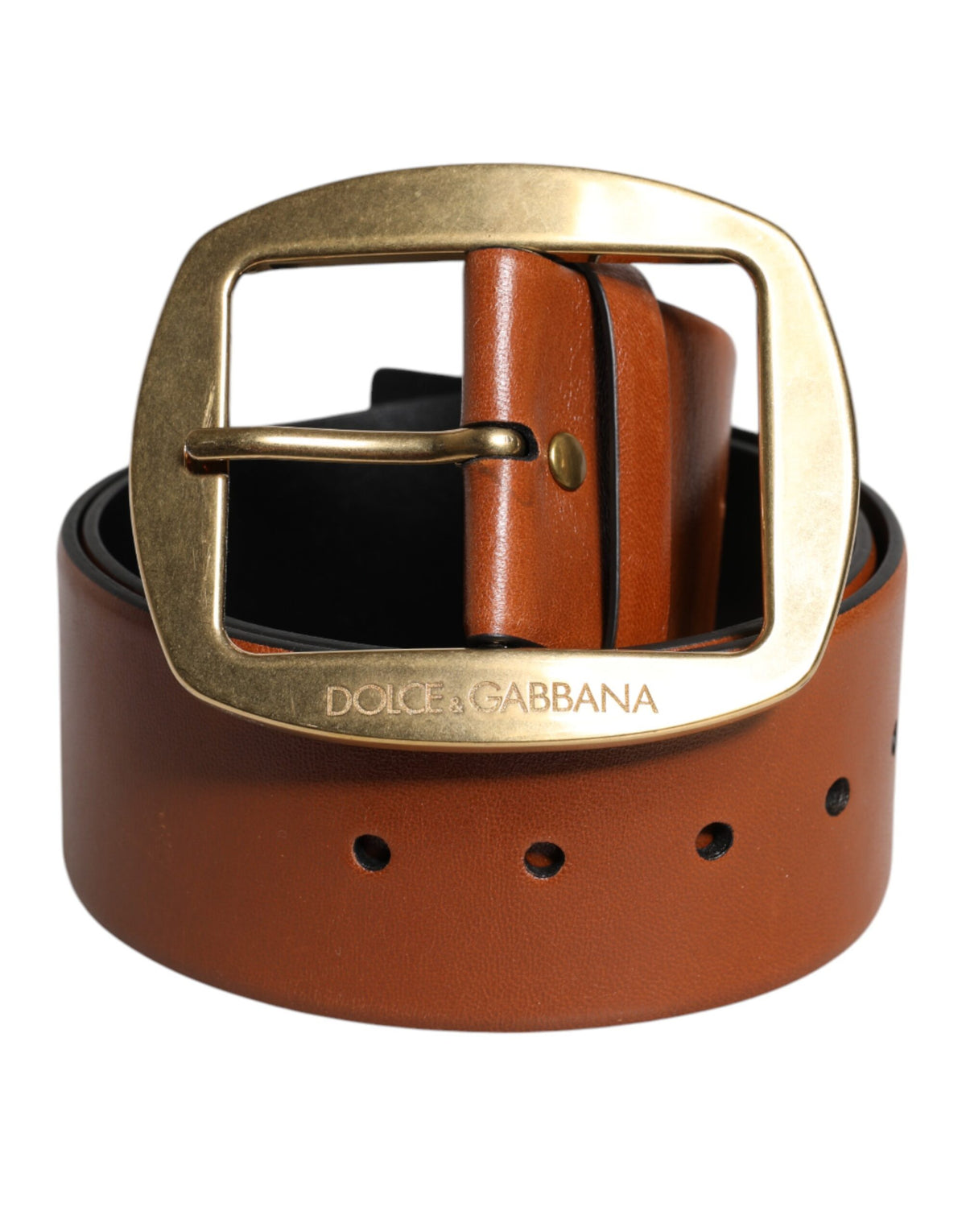 Dolce & Gabbana Brown Leather Gold Metal Buckle Classic Belt -   -  Dolce & Gabbana.