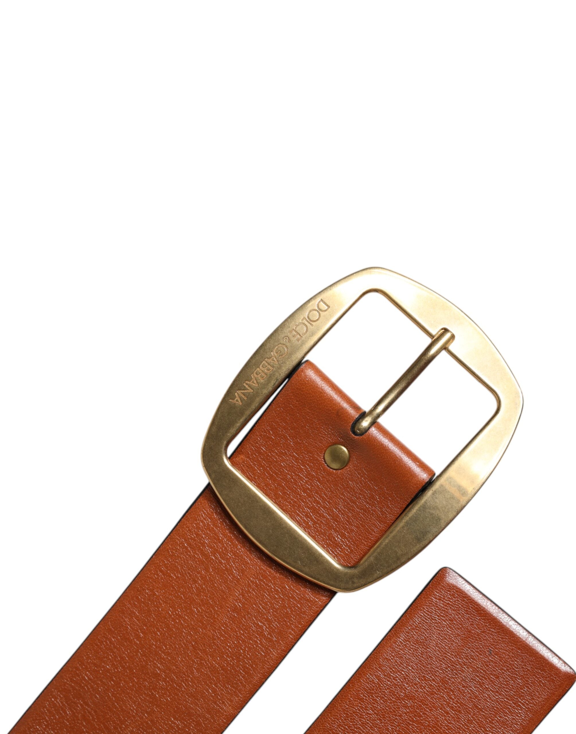 Dolce & Gabbana Brown Leather Gold Metal Buckle Classic Belt -   -  Dolce & Gabbana.