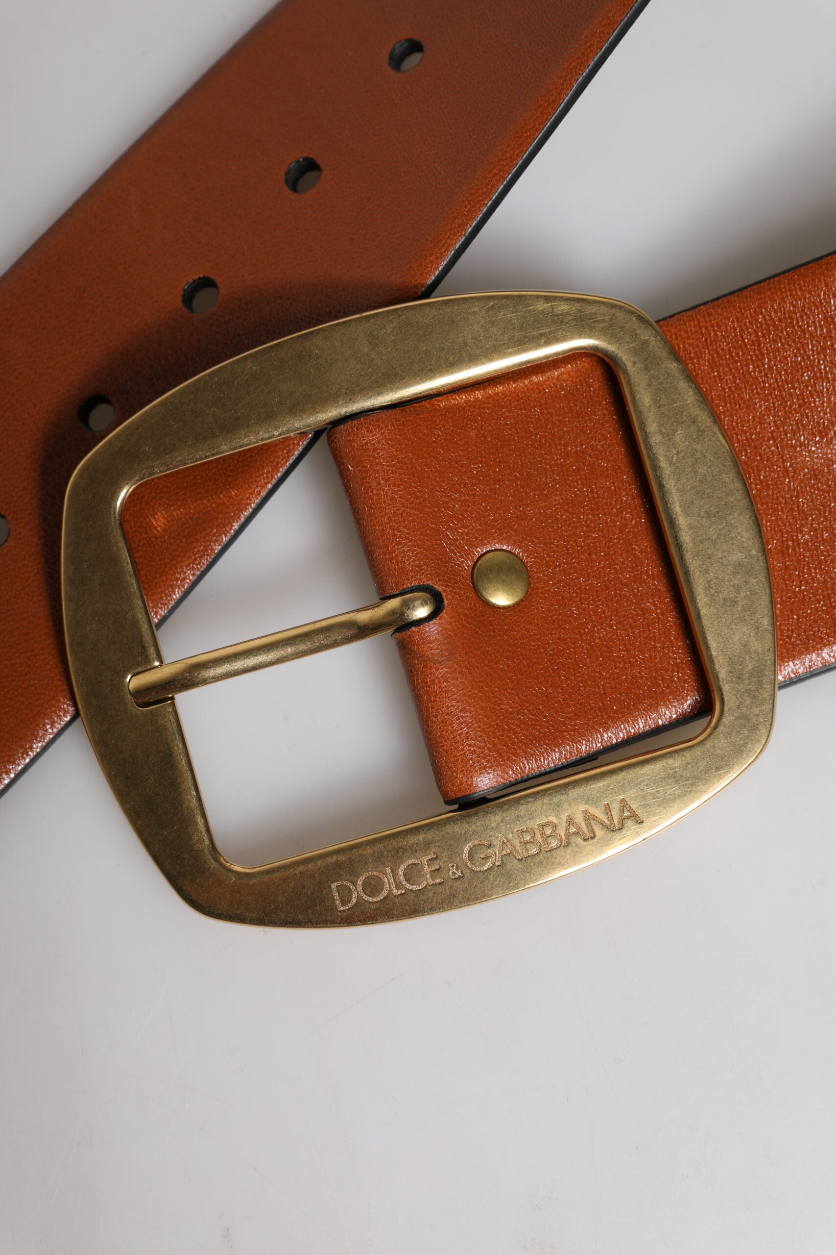 Dolce & Gabbana Brown Leather Gold Metal Buckle Classic Belt -   -  Dolce & Gabbana.