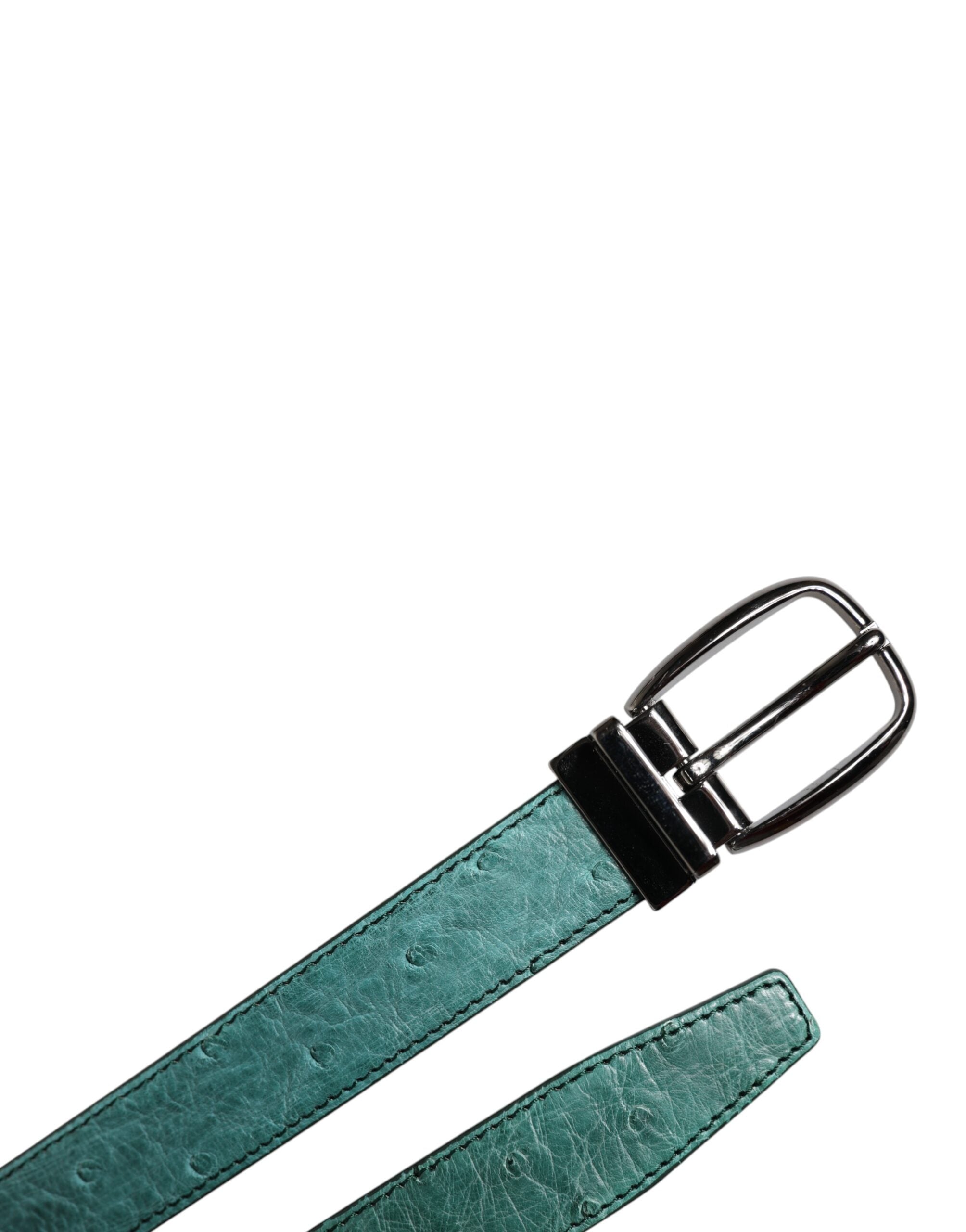 Dolce & Gabbana Green Ostrich Leather Silver Metal Buckle Belt -   -  Dolce & Gabbana.