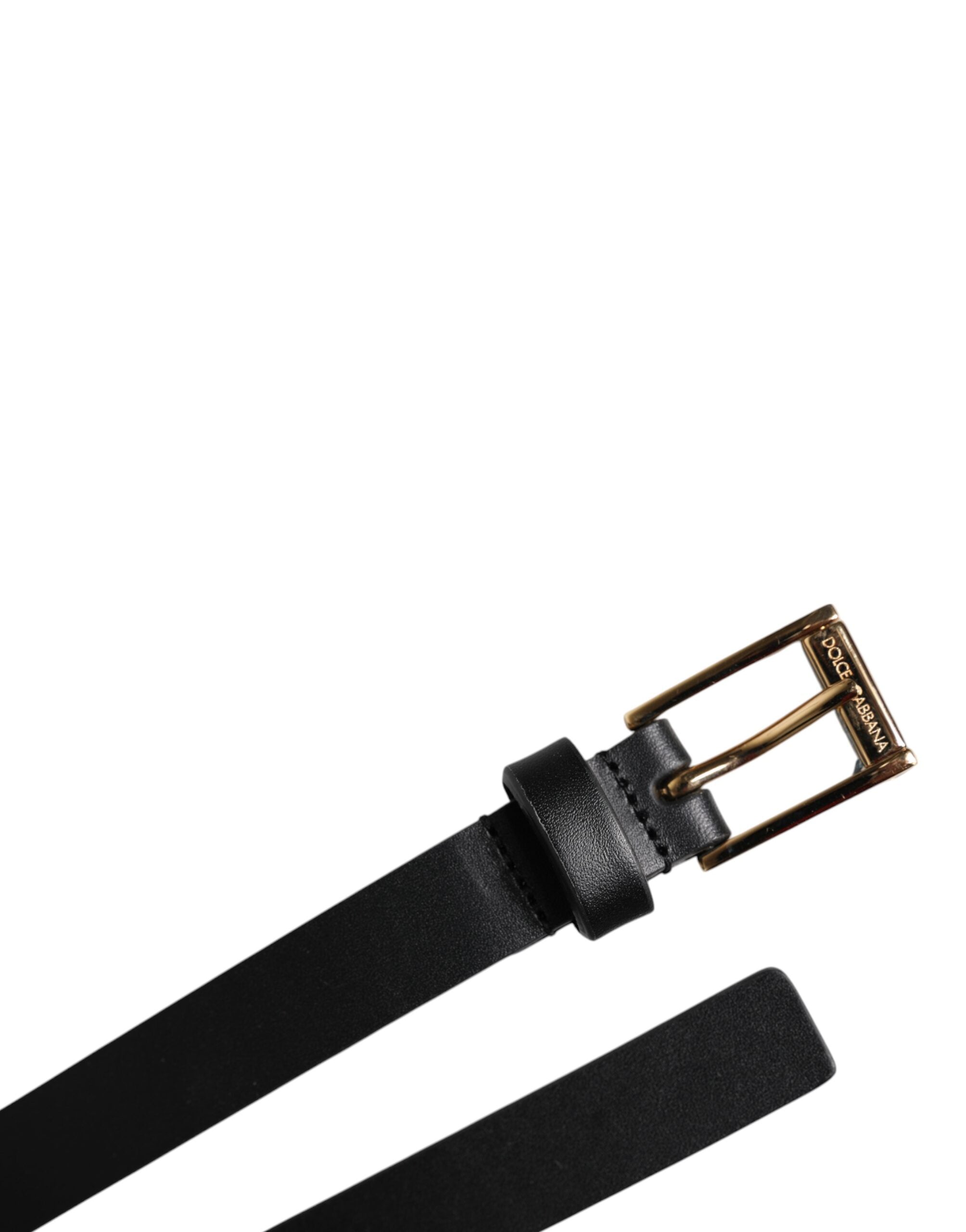 Dolce & Gabbana Black Calf Leather Gold Metal Buckle Belt -   -  Dolce & Gabbana.