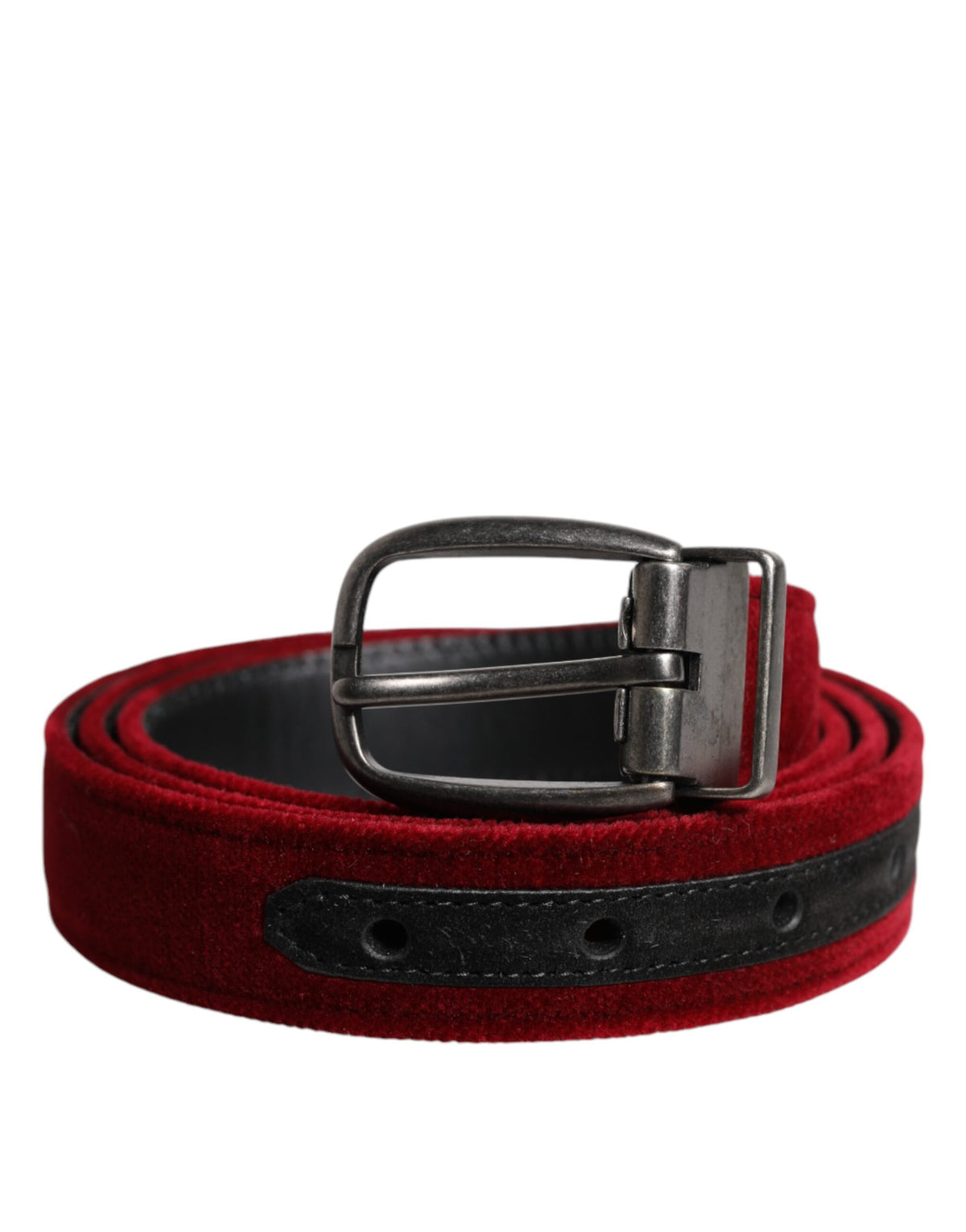 Dolce & Gabbana Red Velvet Black Metal Buckle Logo Belt -   -  Dolce & Gabbana.