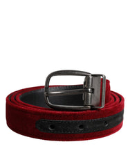 Dolce & Gabbana Red Velvet Black Metal Buckle Logo Belt -   -  Dolce & Gabbana.