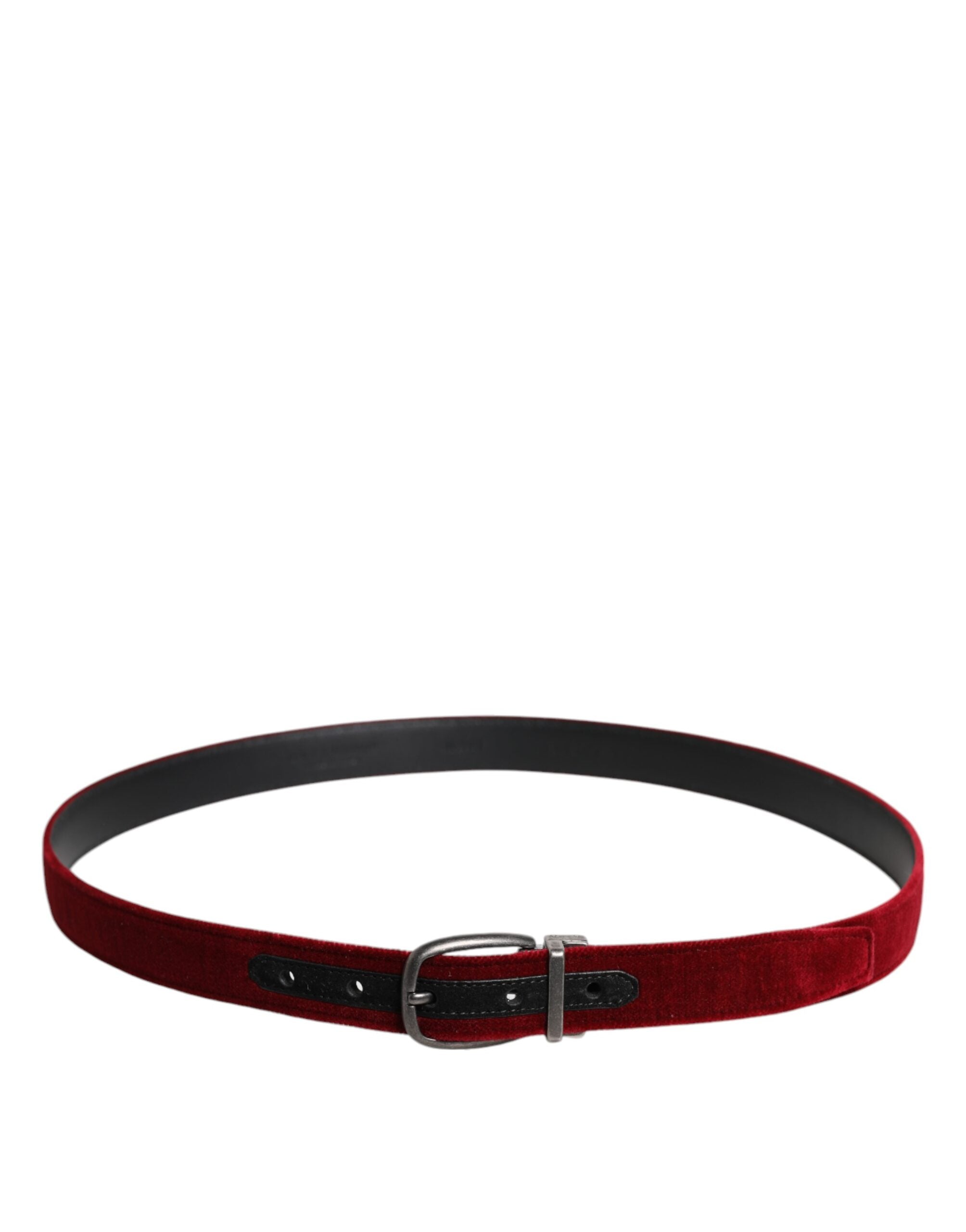 Dolce & Gabbana Red Velvet Black Metal Buckle Logo Belt -   -  Dolce & Gabbana.