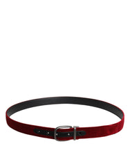 Dolce & Gabbana Red Velvet Black Metal Buckle Logo Belt -   -  Dolce & Gabbana.