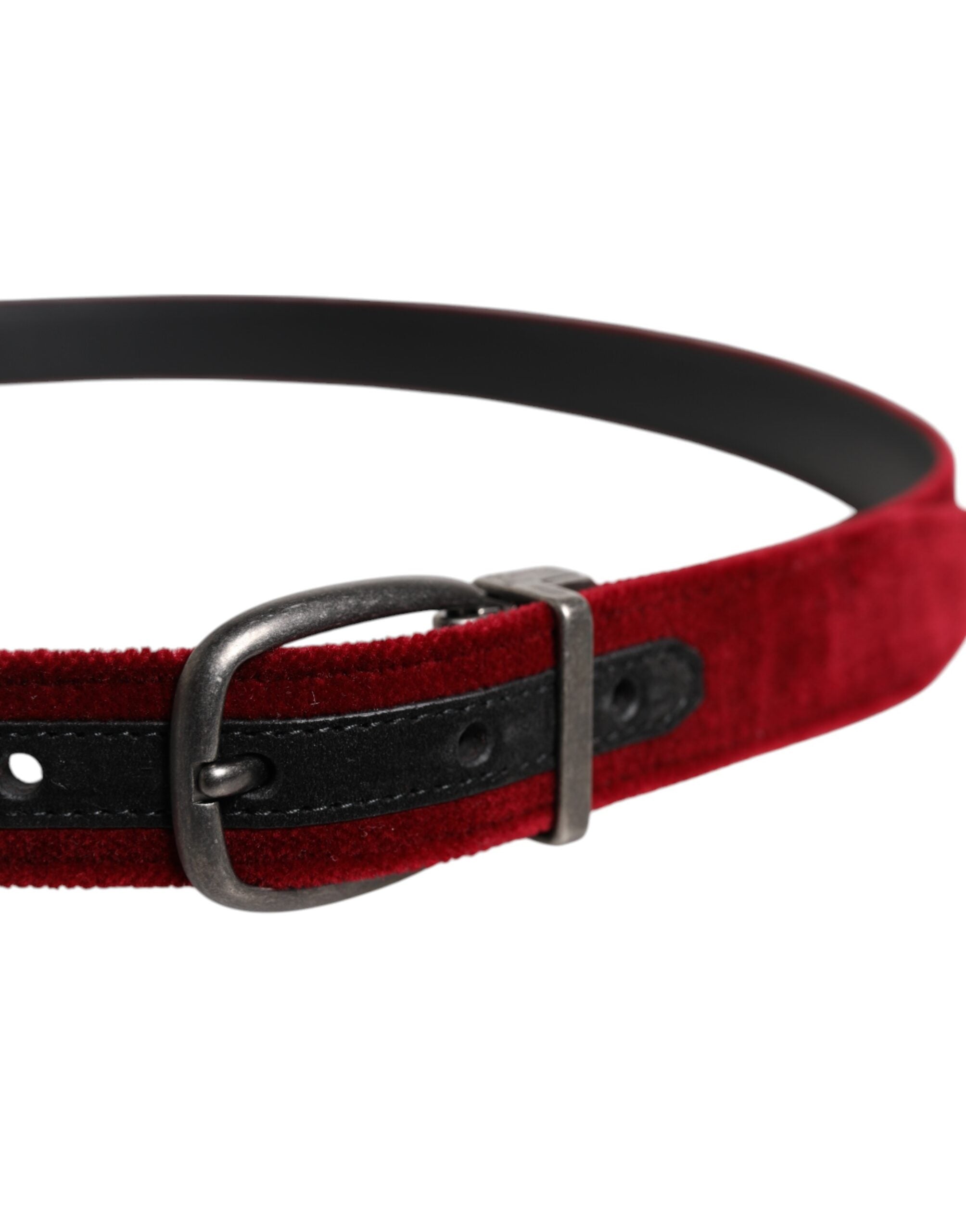 Dolce & Gabbana Red Velvet Black Metal Buckle Logo Belt -   -  Dolce & Gabbana.