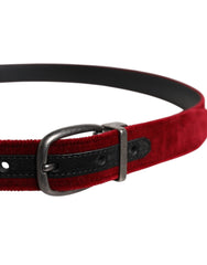 Dolce & Gabbana Red Velvet Black Metal Buckle Logo Belt -   -  Dolce & Gabbana.