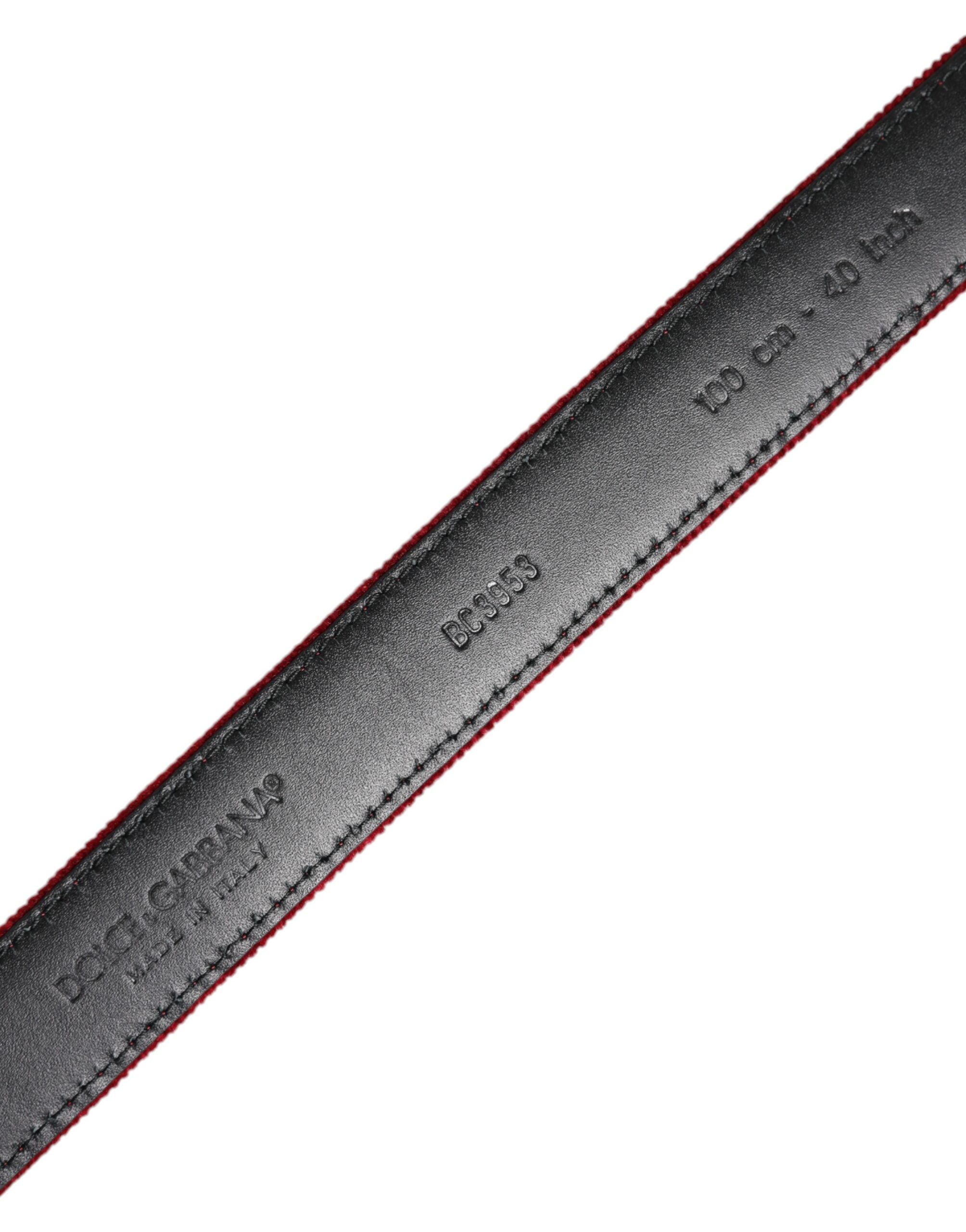 Dolce & Gabbana Red Velvet Black Metal Buckle Logo Belt -   -  Dolce & Gabbana.