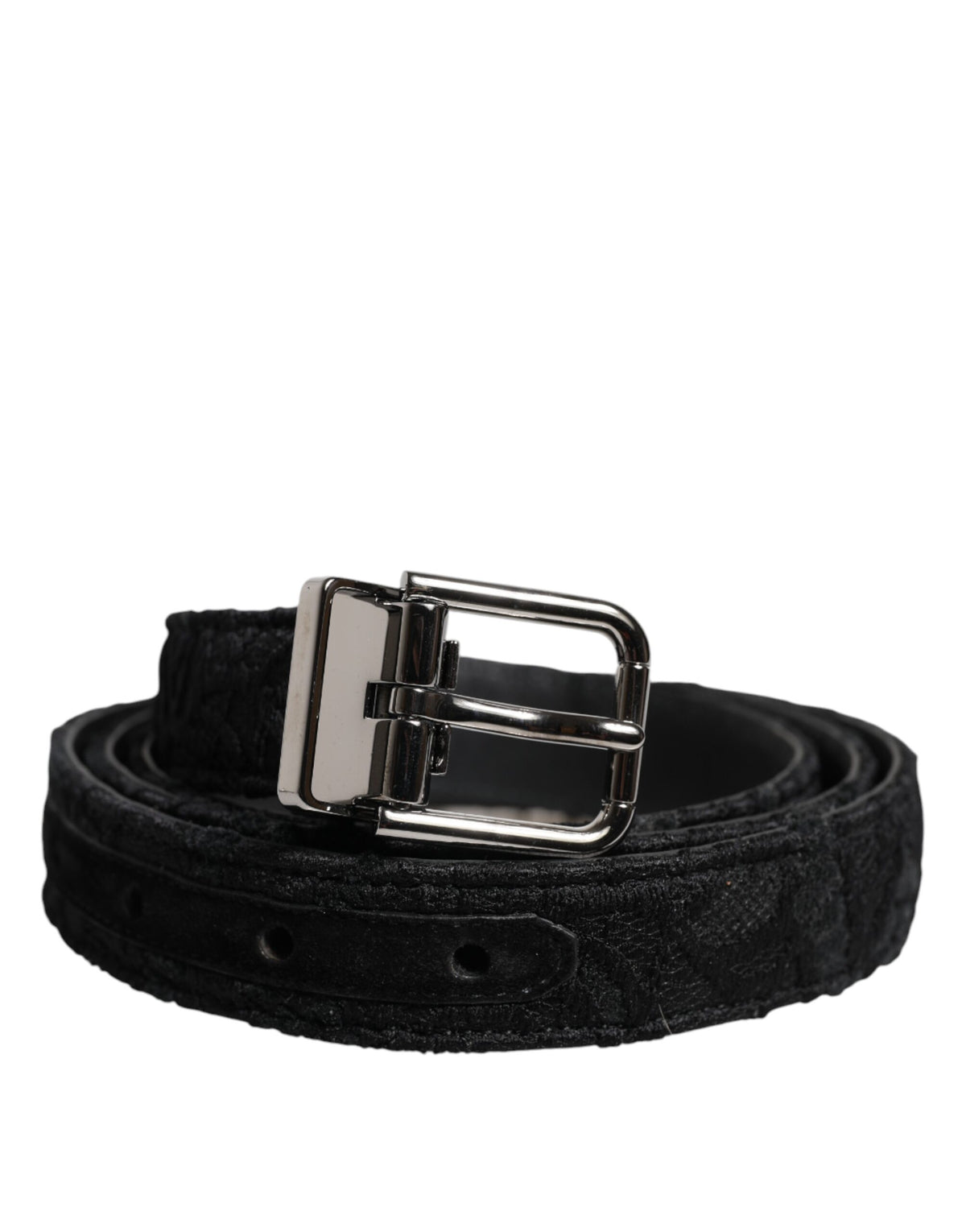 Dolce & Gabbana Black Cotton Blend Silver Metal Buckle Belt -   -  Dolce & Gabbana.
