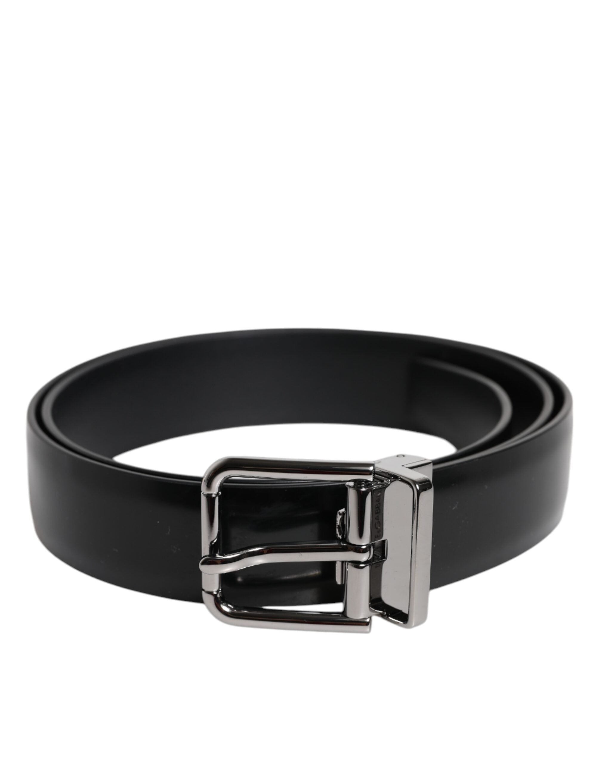 Dolce & Gabbana Black Shiny Leather Silver Metal Buckle Belt -   -  Dolce & Gabbana.
