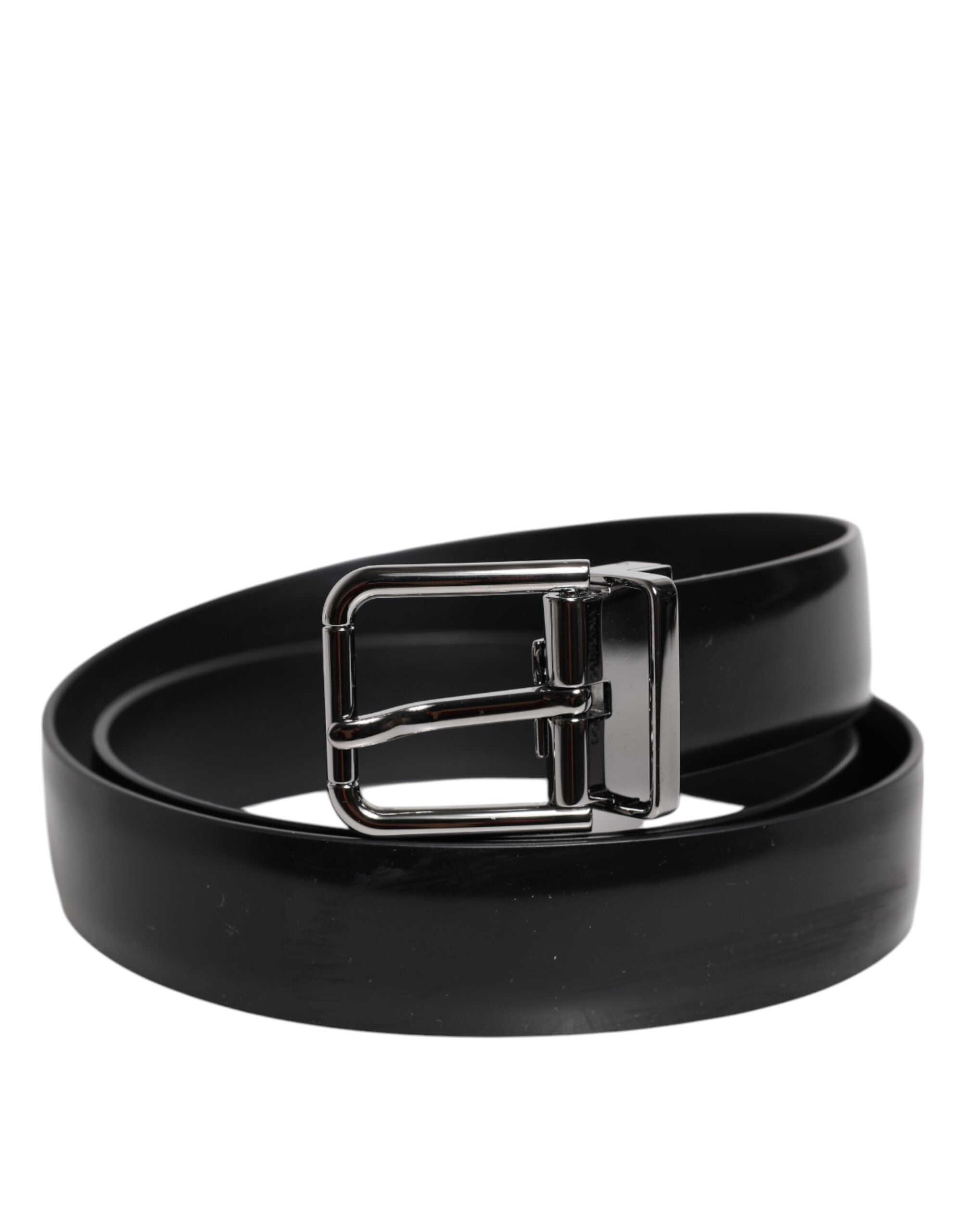 Dolce & Gabbana Black Shiny Leather Silver Metal Buckle Belt -   -  Dolce & Gabbana.