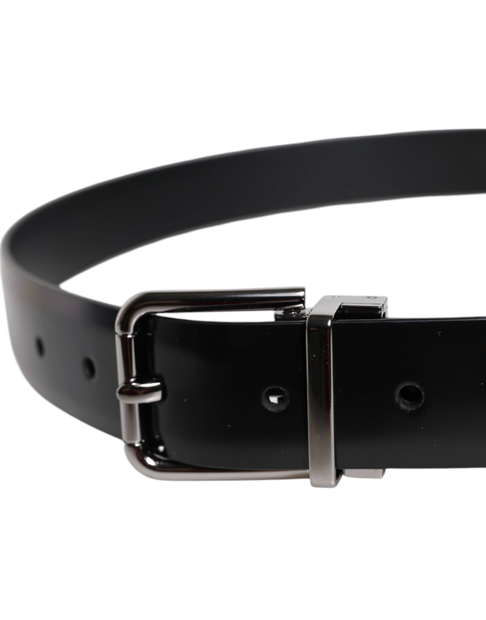 Dolce & Gabbana Black Shiny Leather Silver Metal Buckle Belt -   -  Dolce & Gabbana.