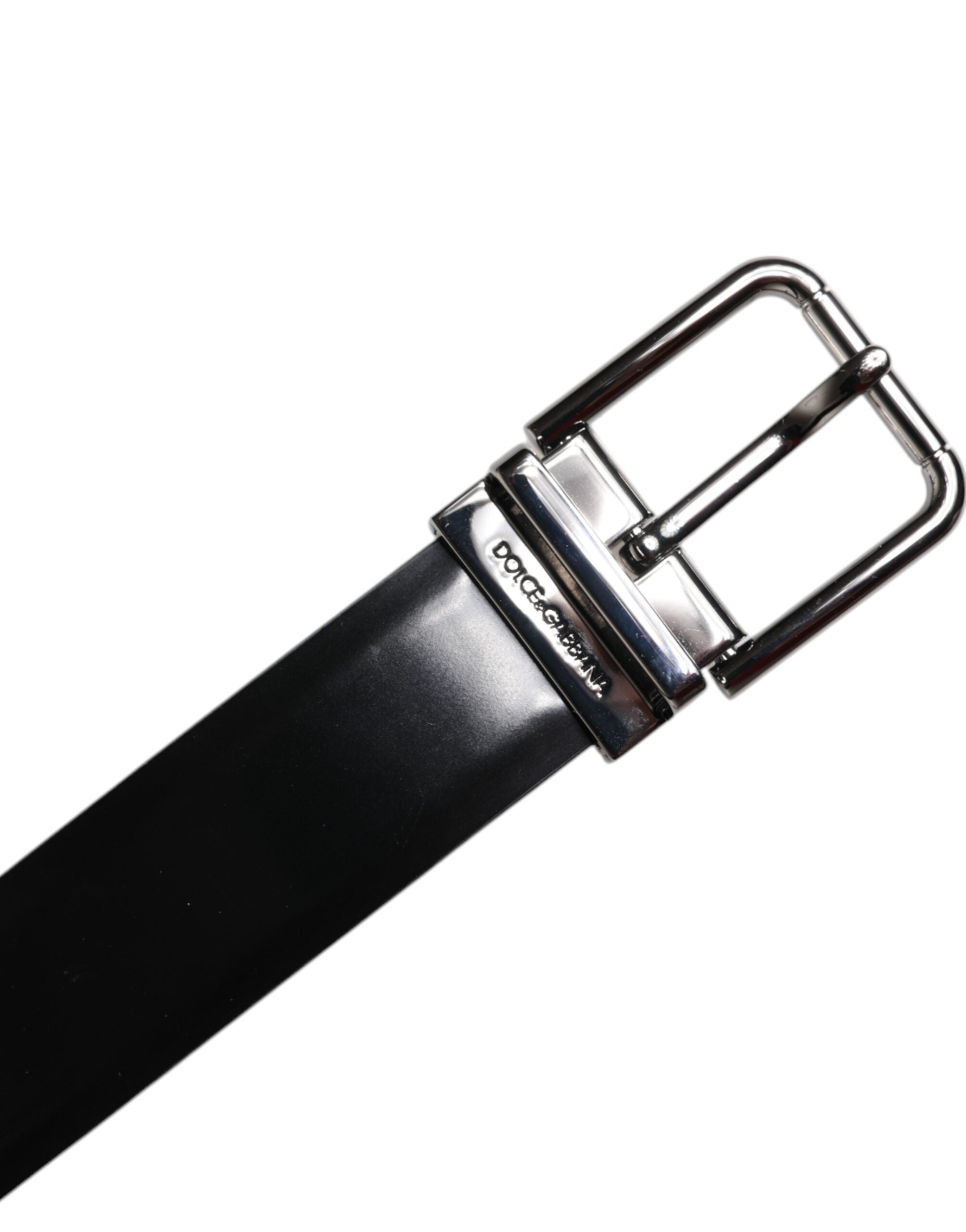 Dolce & Gabbana Black Shiny Leather Silver Metal Buckle Belt -   -  Dolce & Gabbana.