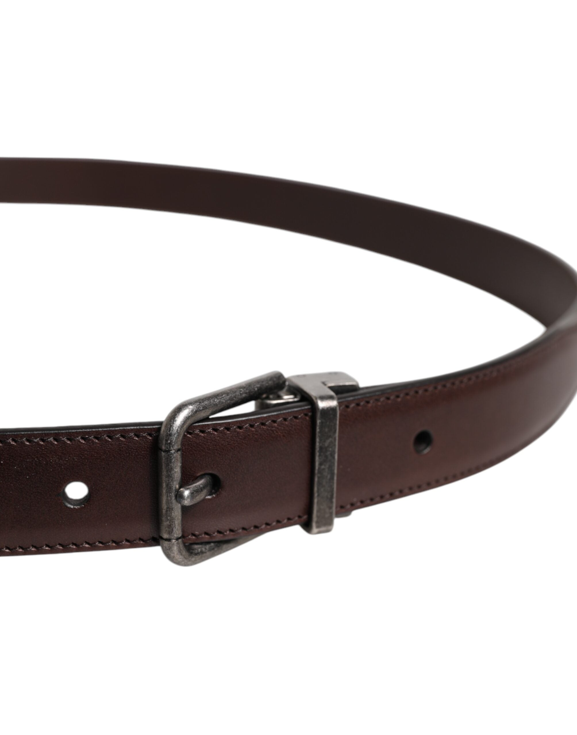 Dolce & Gabbana Brown Leather Silver Metal Buckle Belt -   -  Dolce & Gabbana.