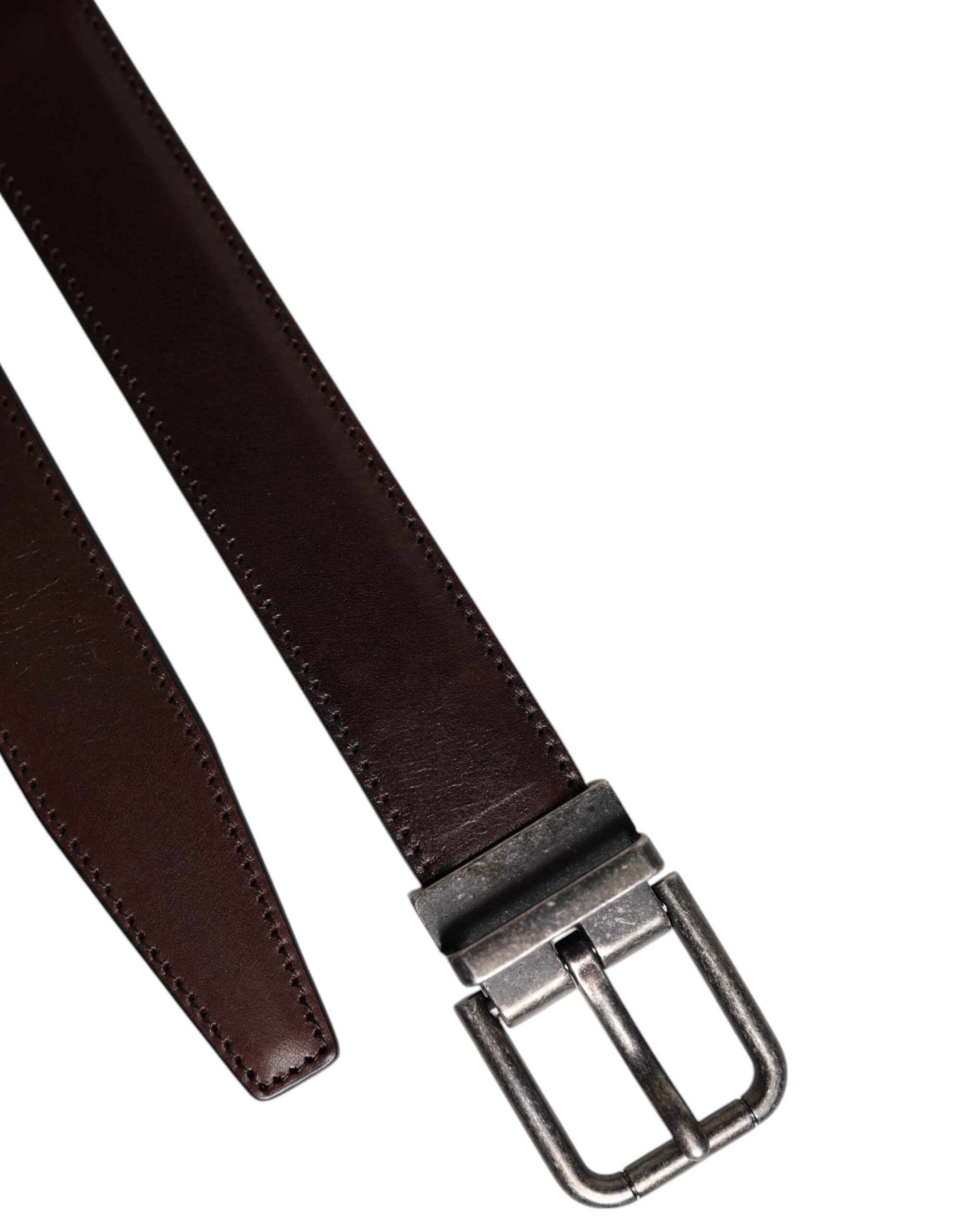 Dolce & Gabbana Brown Leather Silver Metal Buckle Belt -   -  Dolce & Gabbana.
