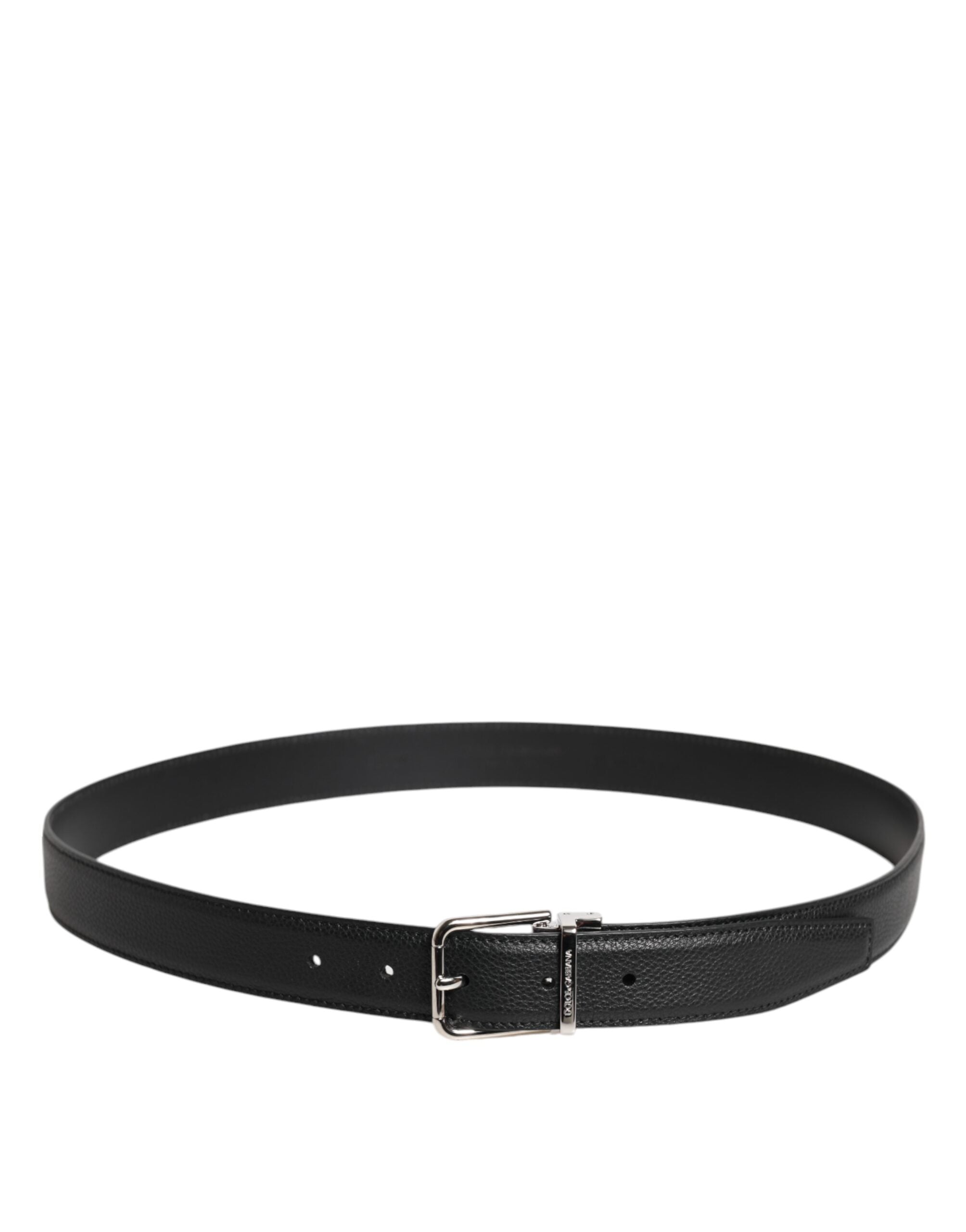 Dolce & Gabbana Black Leather Silver Metal Buckle Belt -   -  Dolce & Gabbana.
