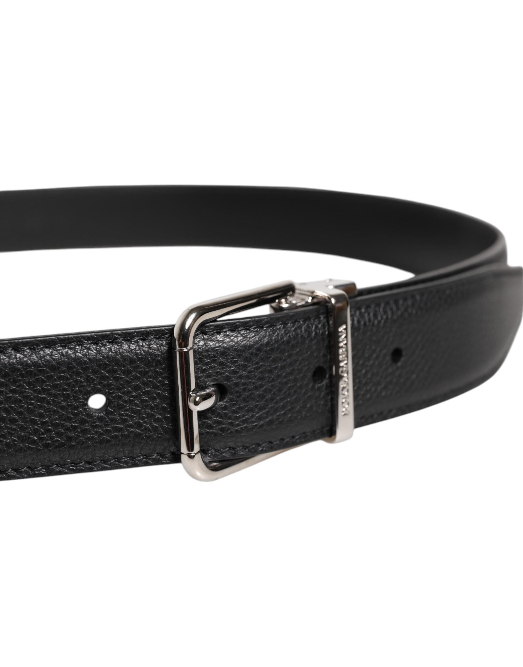Dolce & Gabbana Black Leather Silver Metal Buckle Belt -   -  Dolce & Gabbana.
