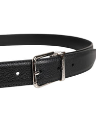 Dolce & Gabbana Black Leather Silver Metal Buckle Belt -   -  Dolce & Gabbana.