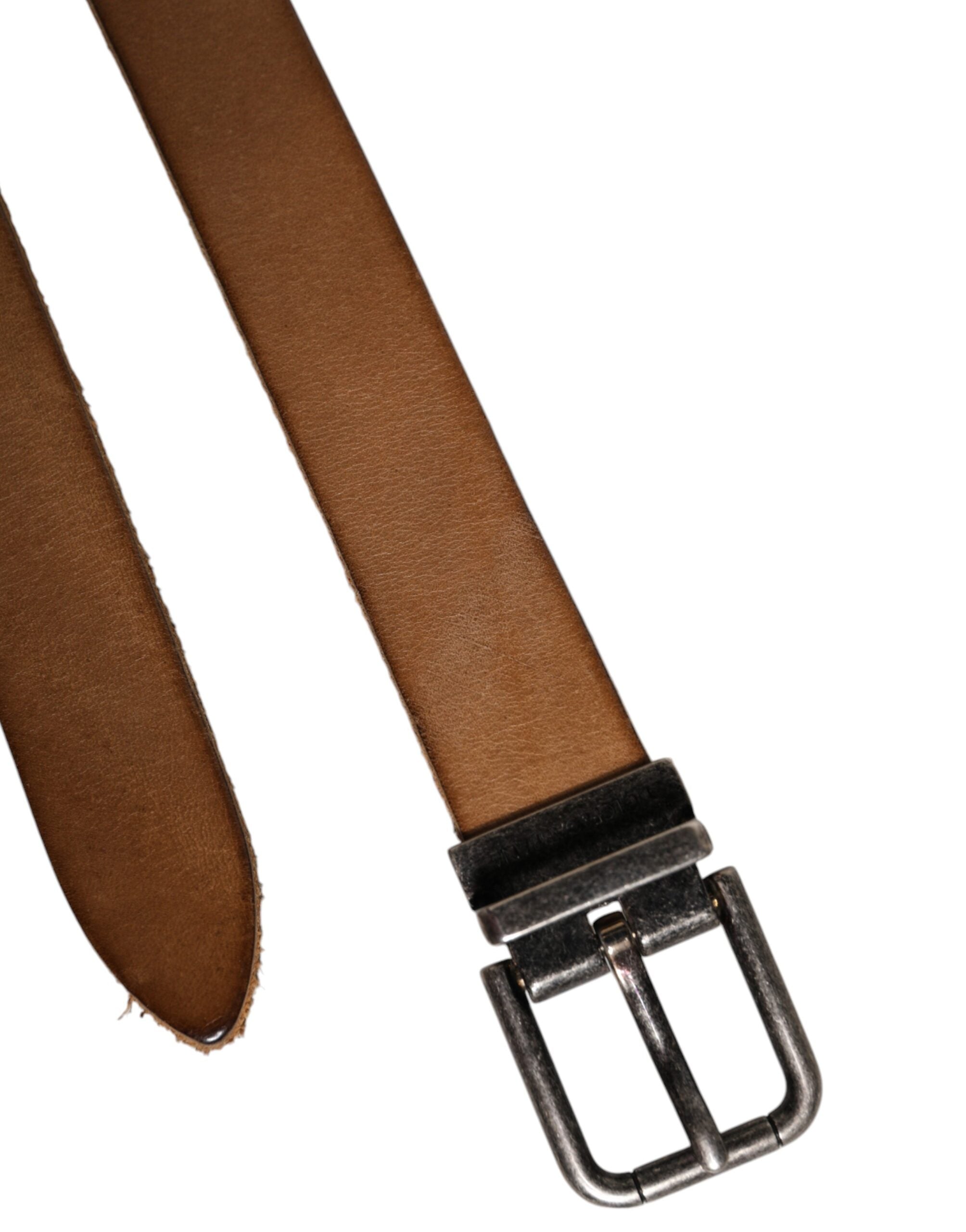 Dolce & Gabbana Brown Leather Silver Tone Metal Buckle Belt -   -  Dolce & Gabbana.