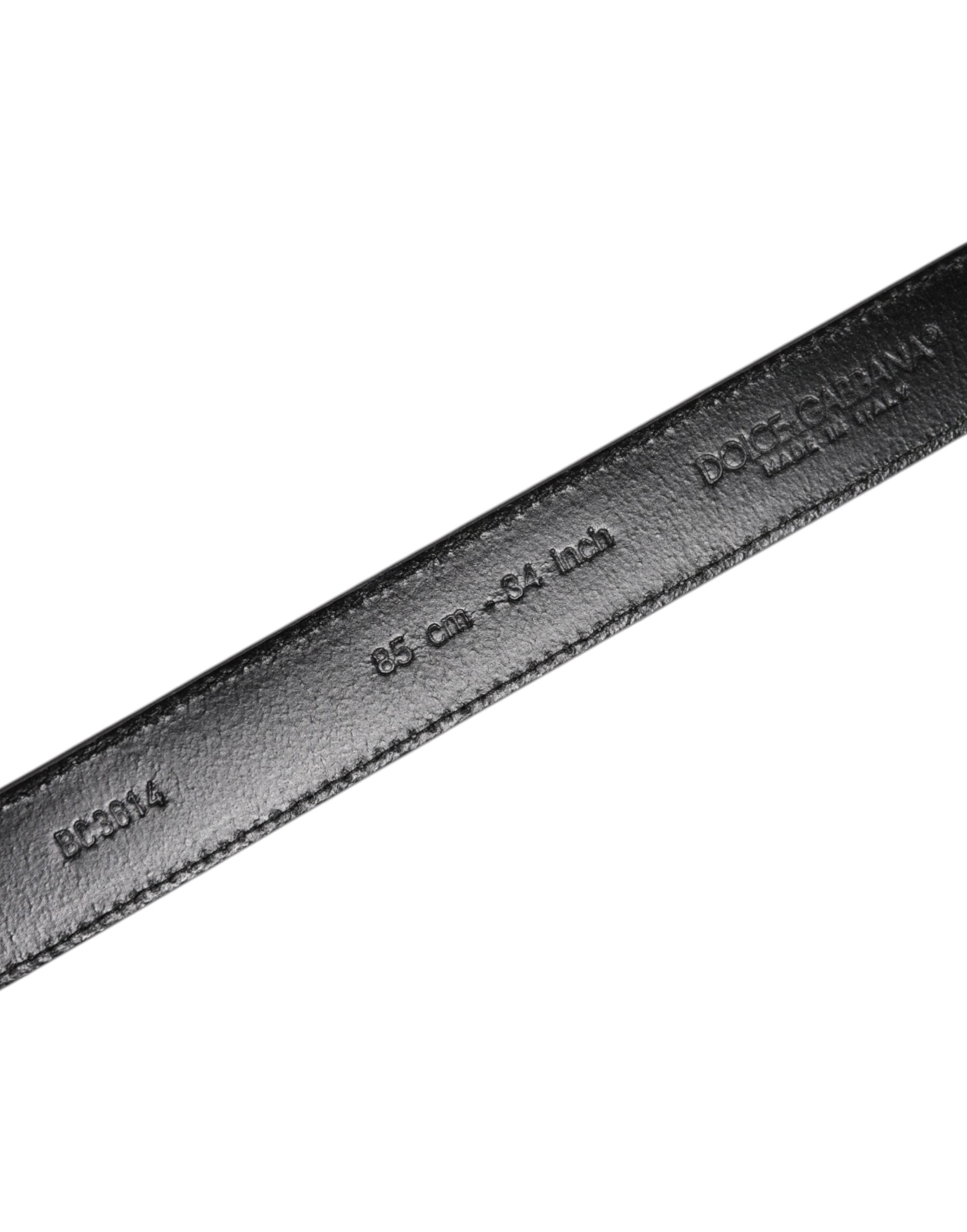 Dolce & Gabbana Gray Leather Silver Tone Metal Buckle Belt -   -  Dolce & Gabbana.