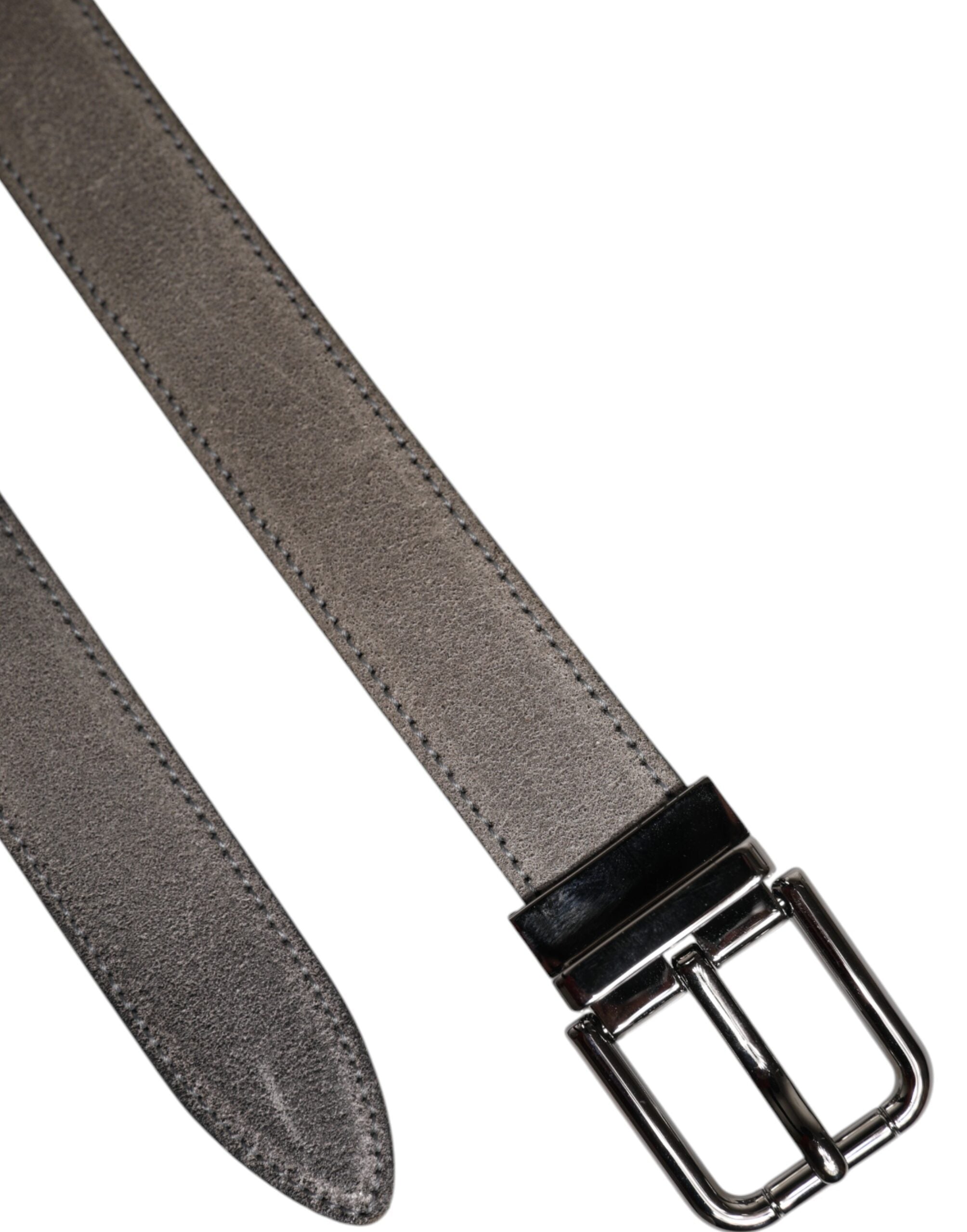 Dolce & Gabbana Gray Leather Silver Tone Metal Buckle Belt -   -  Dolce & Gabbana.