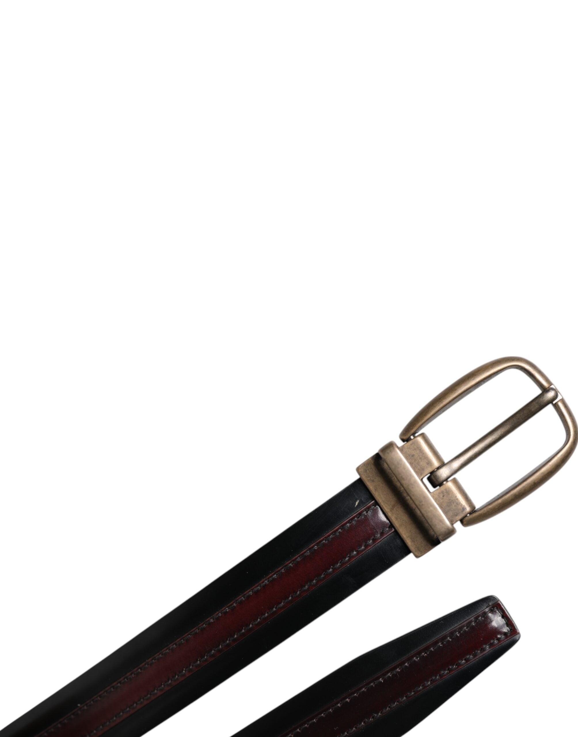 Dolce & Gabbana Black Burgundy Calfskin Metal Logo Buckle Belt -   -  Dolce & Gabbana.