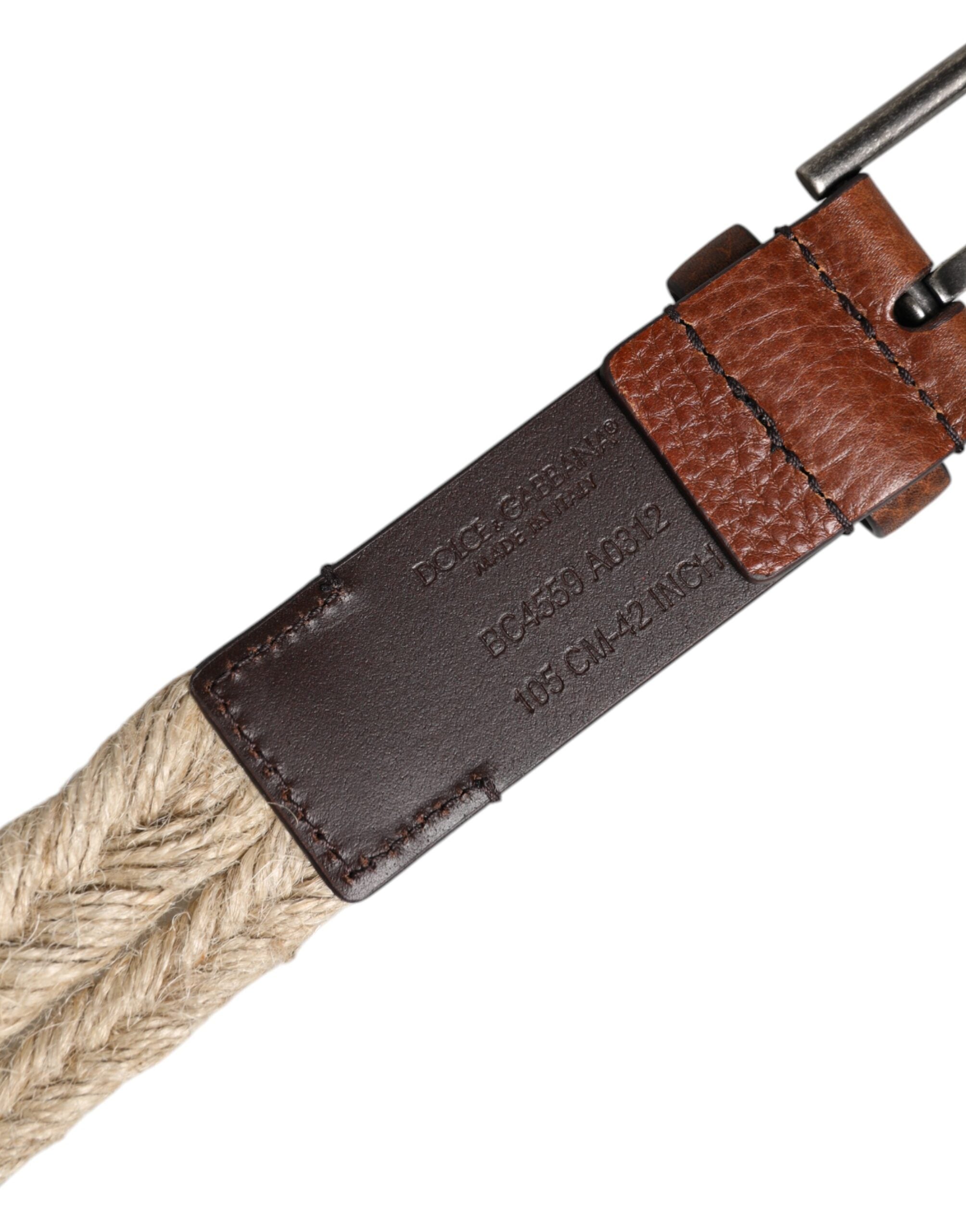 Dolce & Gabbana Brown Jute Leather Woven Metal Buckle Belt -   -  Dolce & Gabbana.
