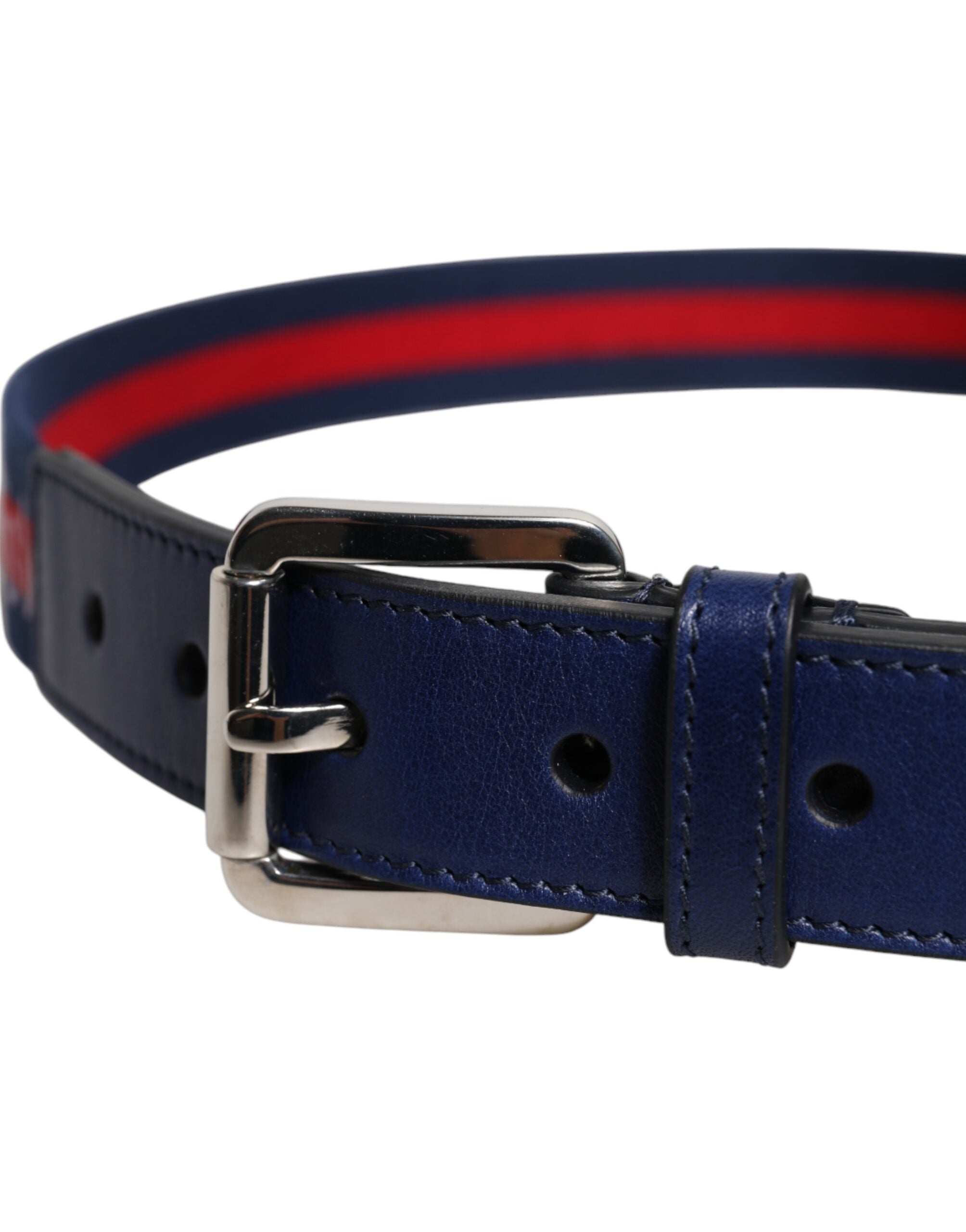 Dolce & Gabbana Blue Cotton Leather Printed Metal Buckle Belt -   -  Dolce & Gabbana.