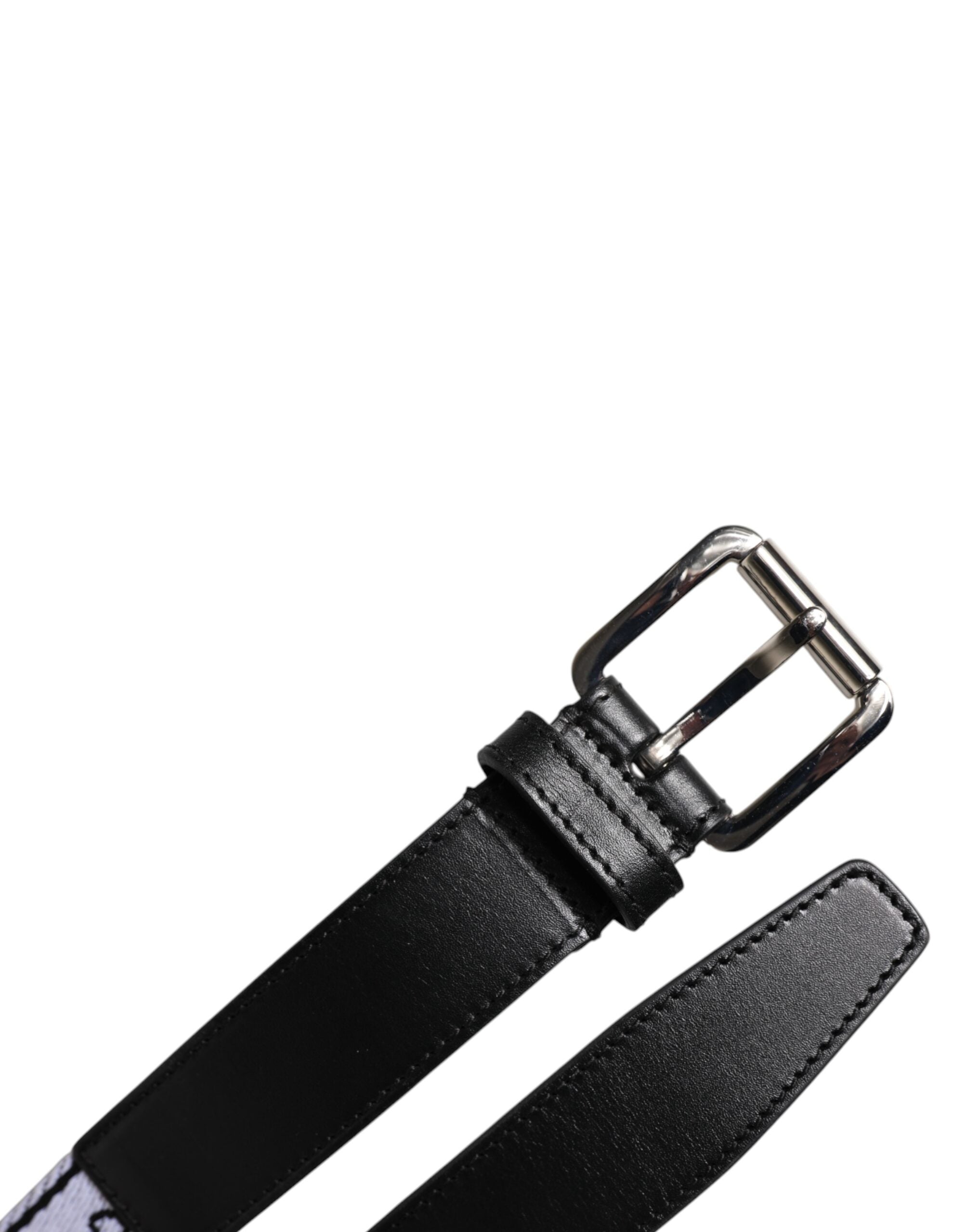Dolce & Gabbana Black White Printed Metal Logo Buckle Belt -   -  Dolce & Gabbana.