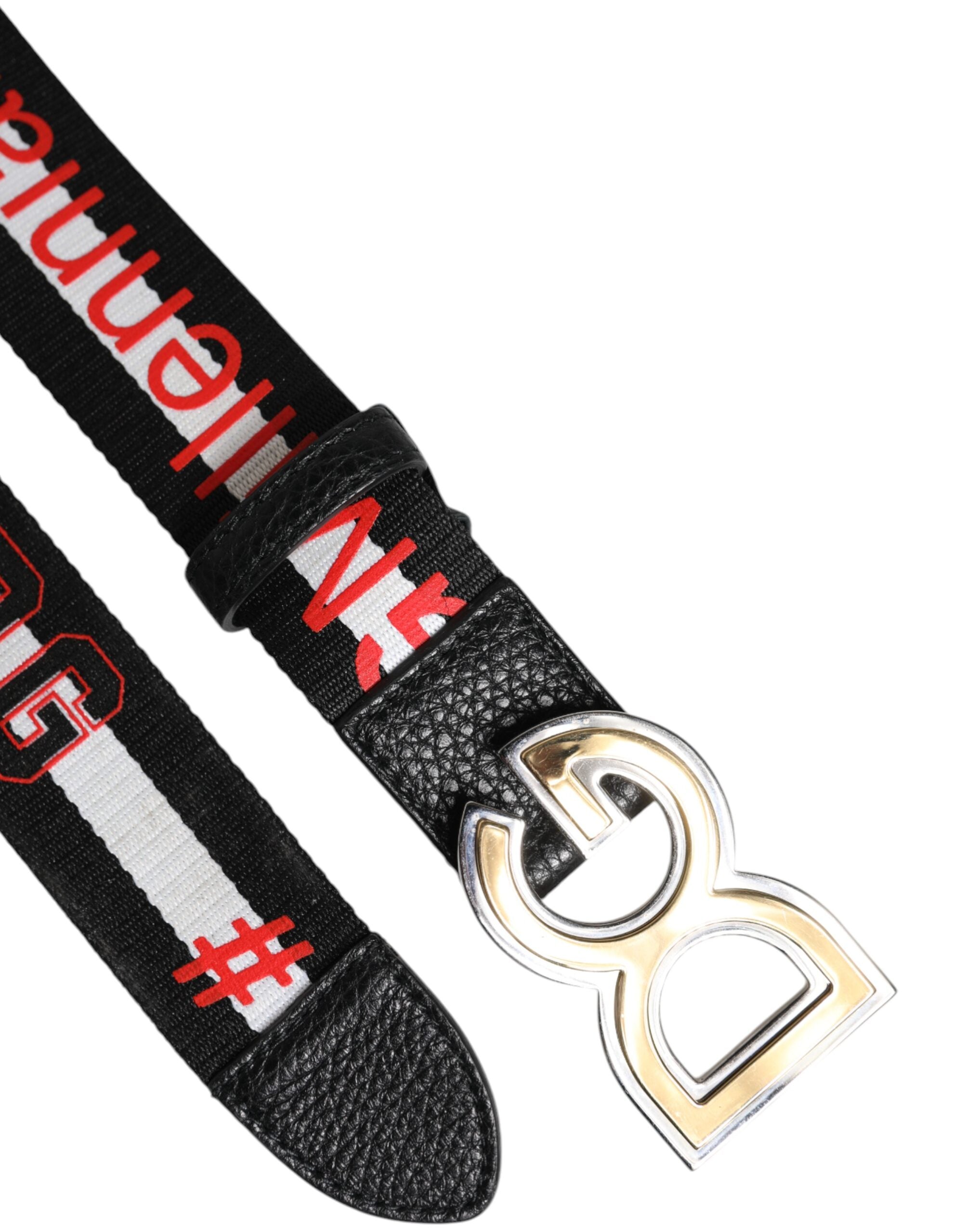 Dolce & Gabbana Black White Printed Metal Logo Buckle Belt -   -  Dolce & Gabbana.